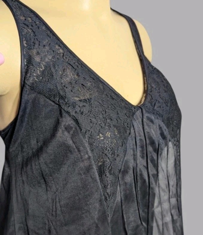 VTG 1950s Vassarette Maxi Slip Dress Nightgownown Layered Chiffon Lace Black 36