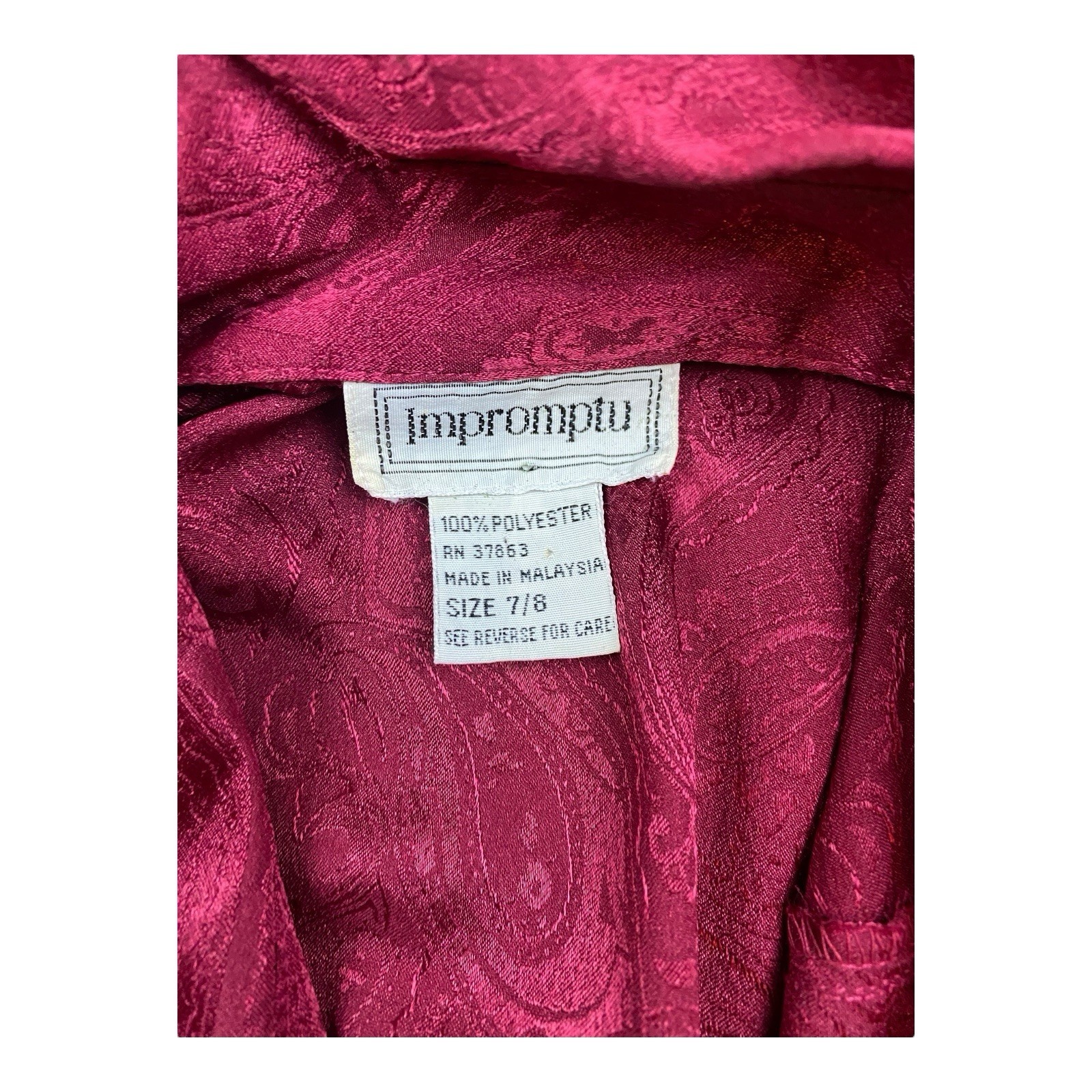 VTG 80s Impromptu Maroon Paisley Pleated Maxi Dress Size 7/8 SMALL Long Sleeve