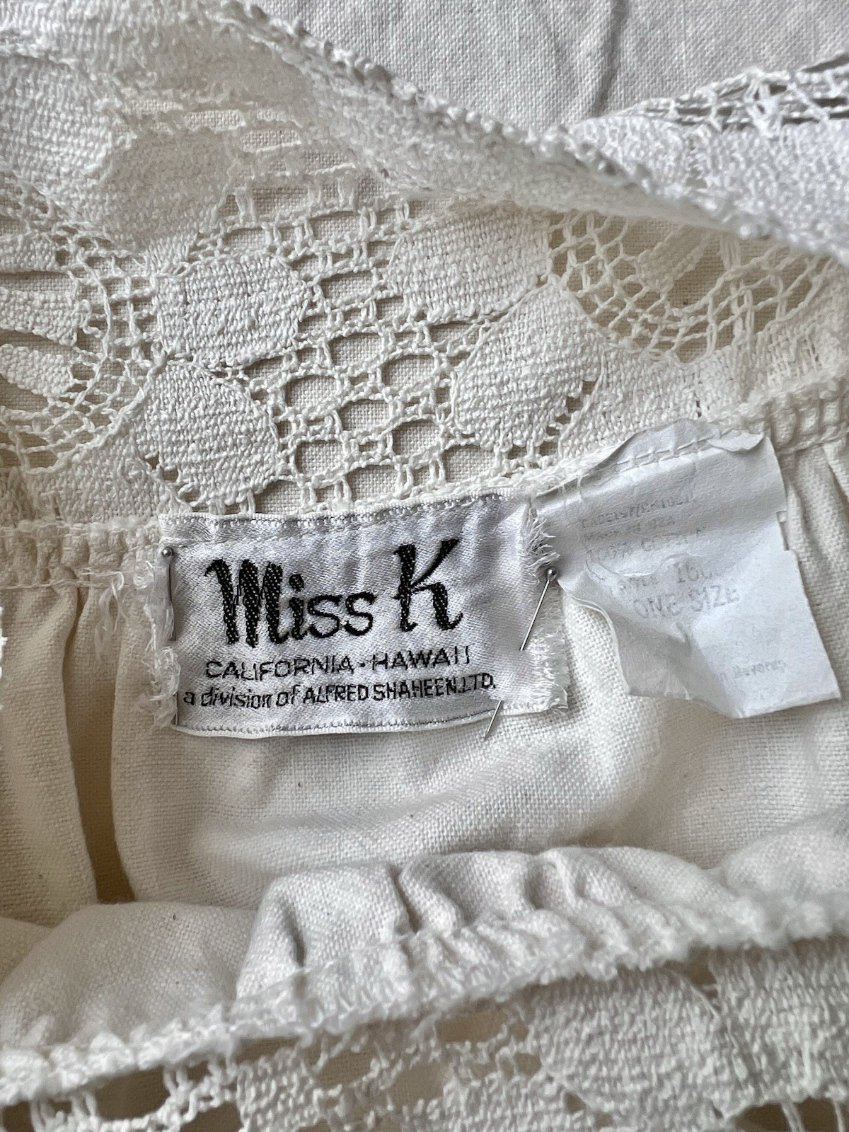1970s Miss K by Alfred Shaheen Crochet Lace Caftan Dress Boho Cotton Maxi Kaftan