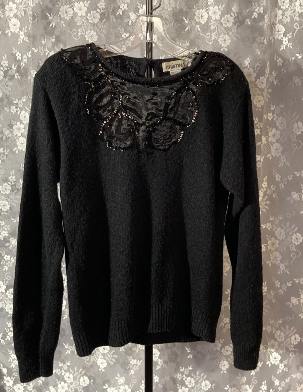 Vintage 80s Goth Sweater Size Medium 1980s Glam New Wave Dark Romance Winter