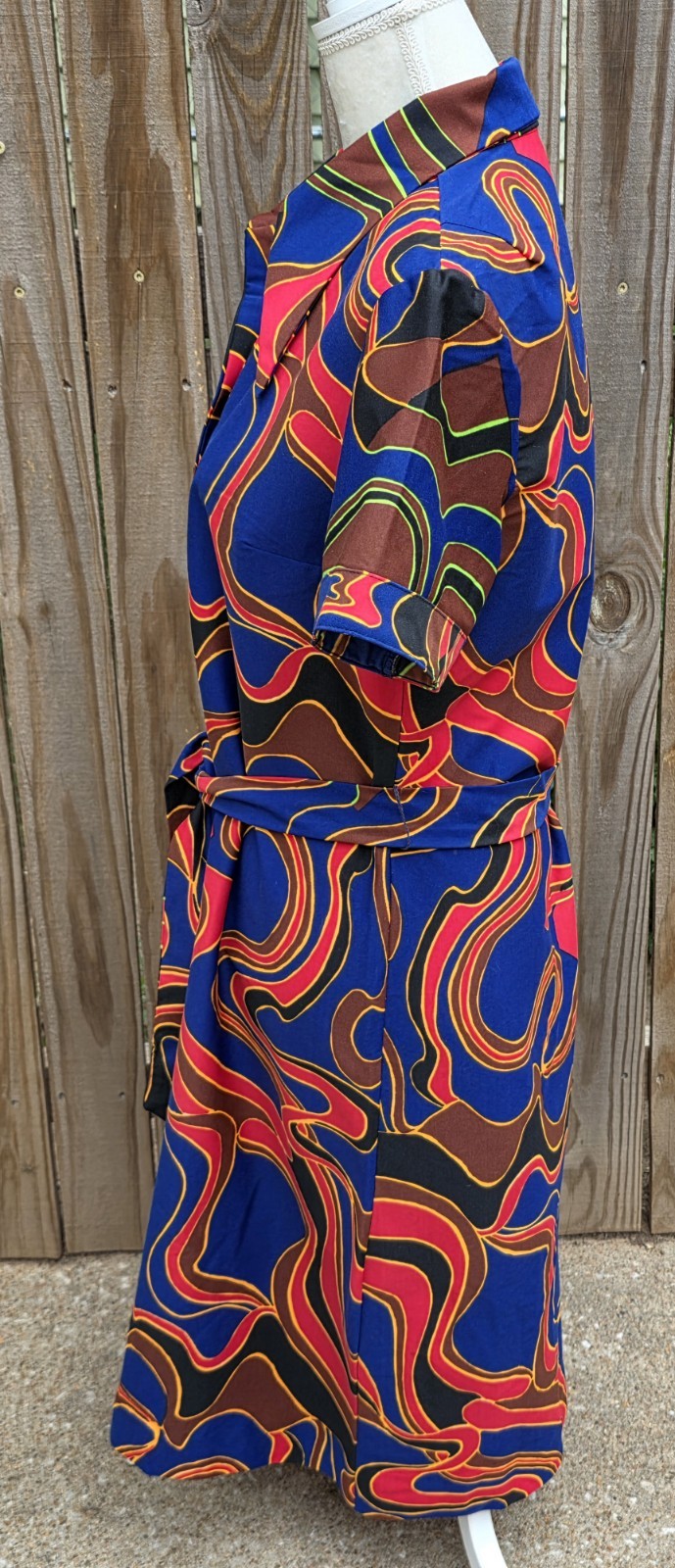 Vintage Lanvin Colorful Psychedelic Geometric Pointed Collar Short Sleeve Dress