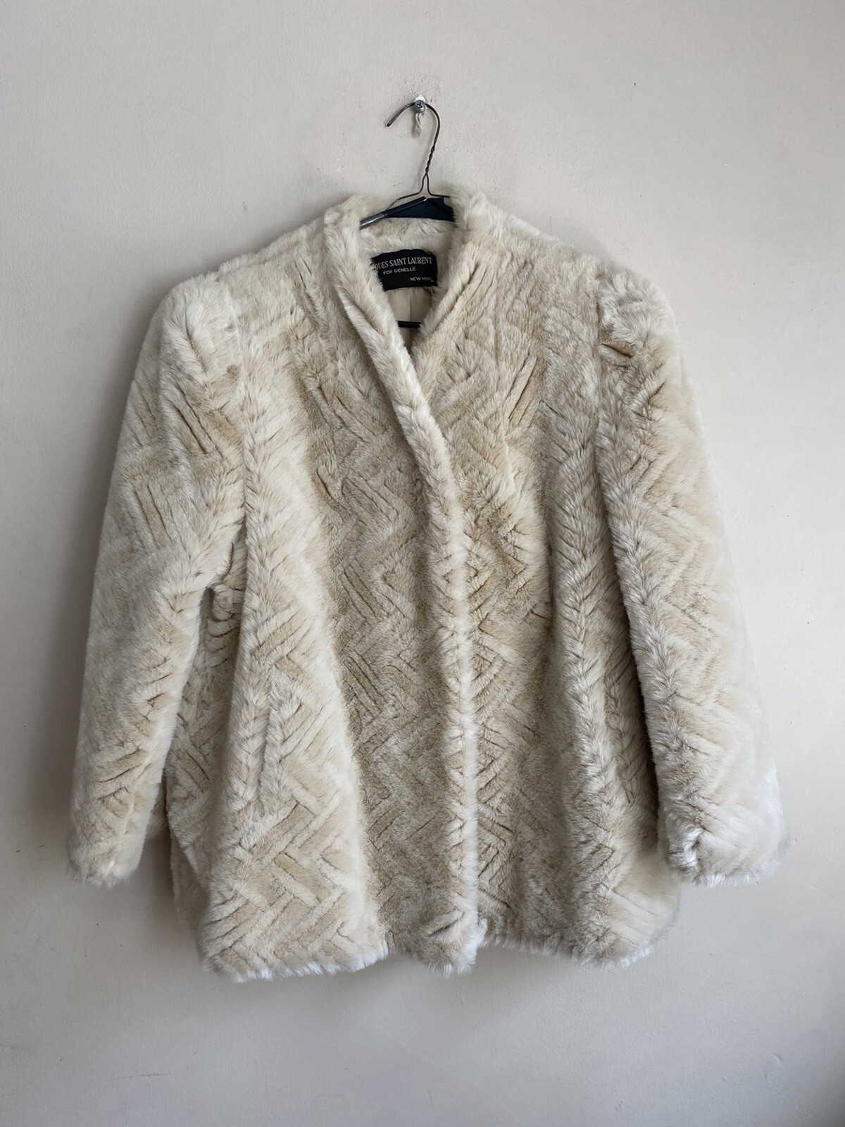 JACQUES SAINT LAURENT Vintage White Faux Fur Coat Jacket 70s size Large