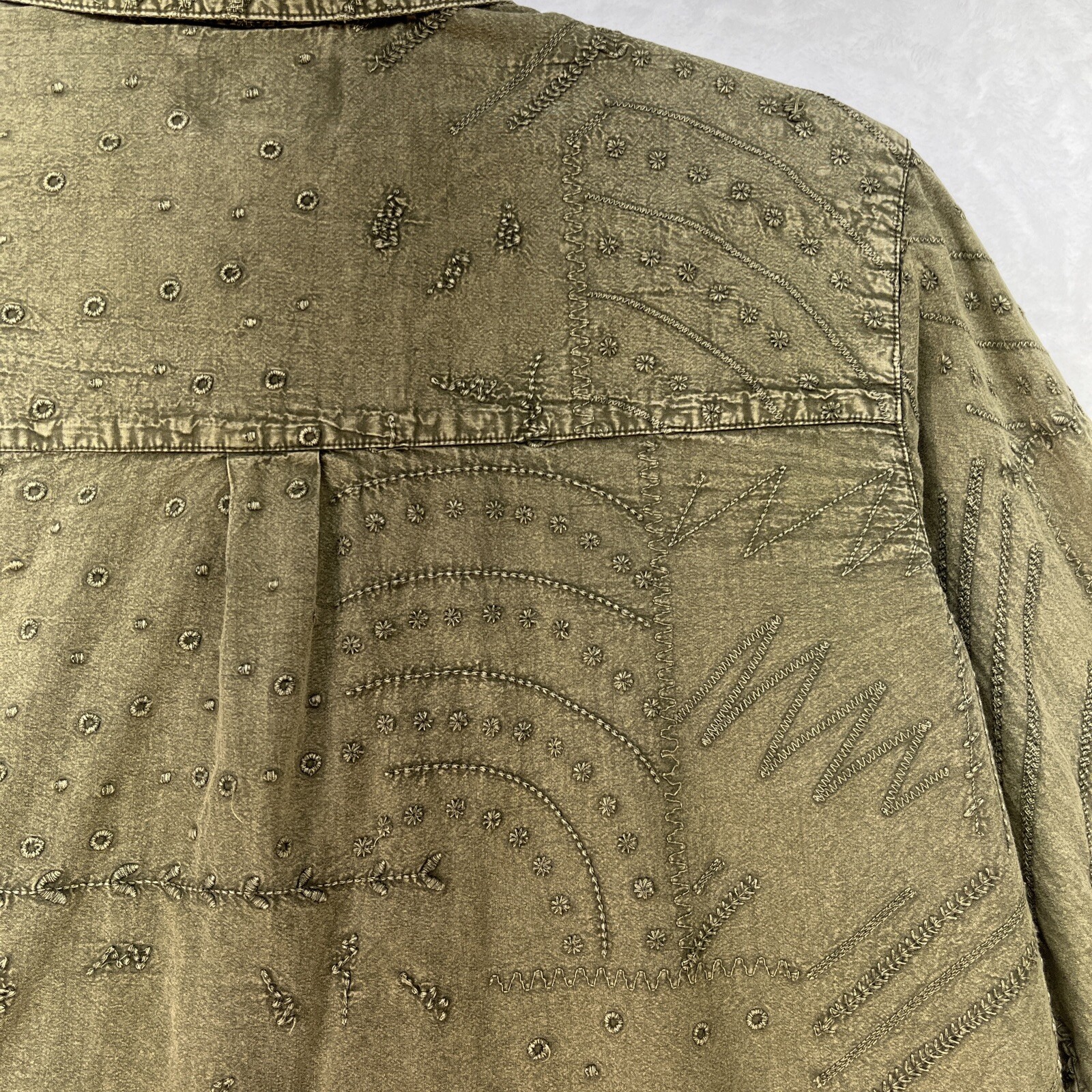 VTG Chicos Design Embroidered Button Down Women’s Sz Small Green Artsy