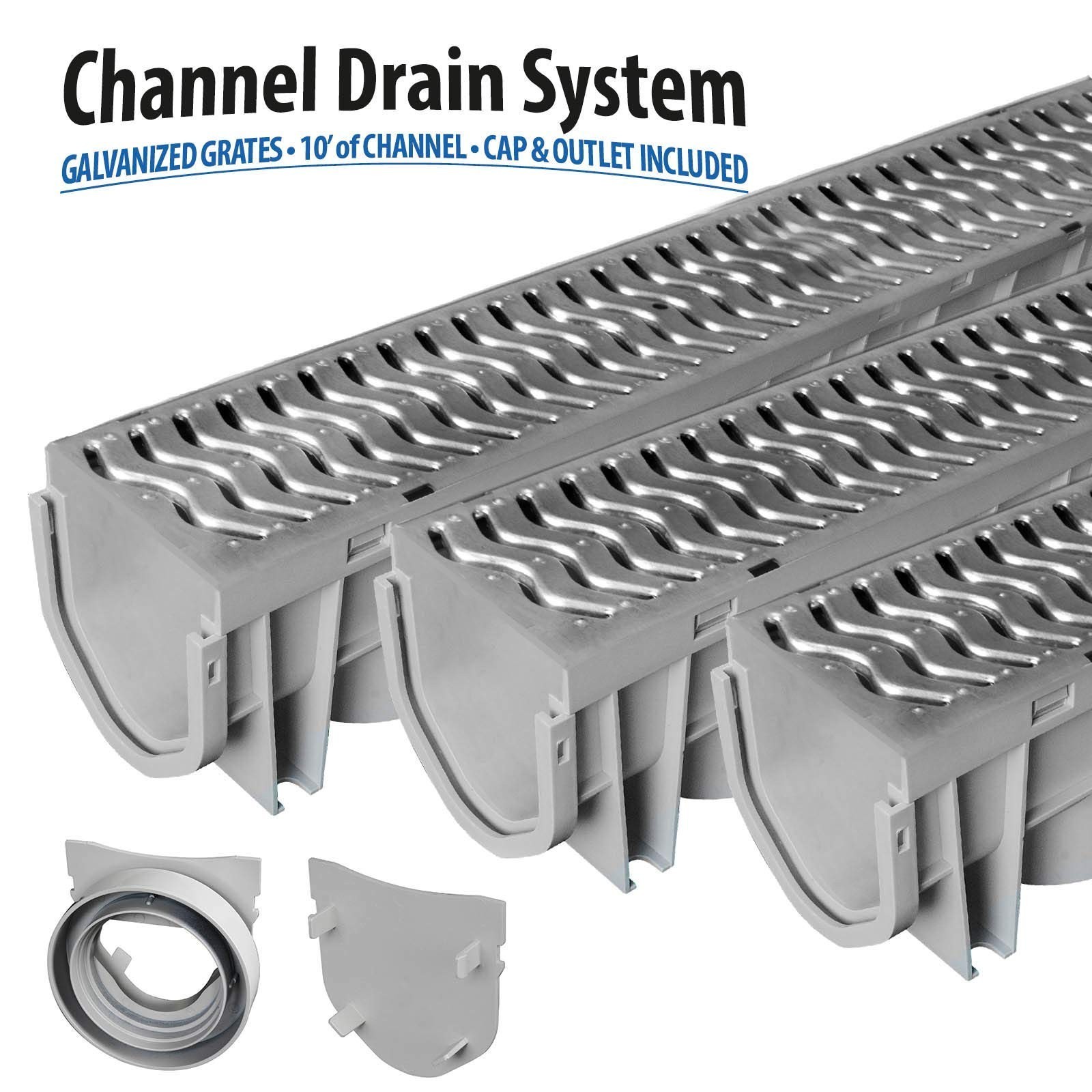 Trench & Driveway Channel Drain with Galvanized Steel Grate – 3 Pack Fast Ship