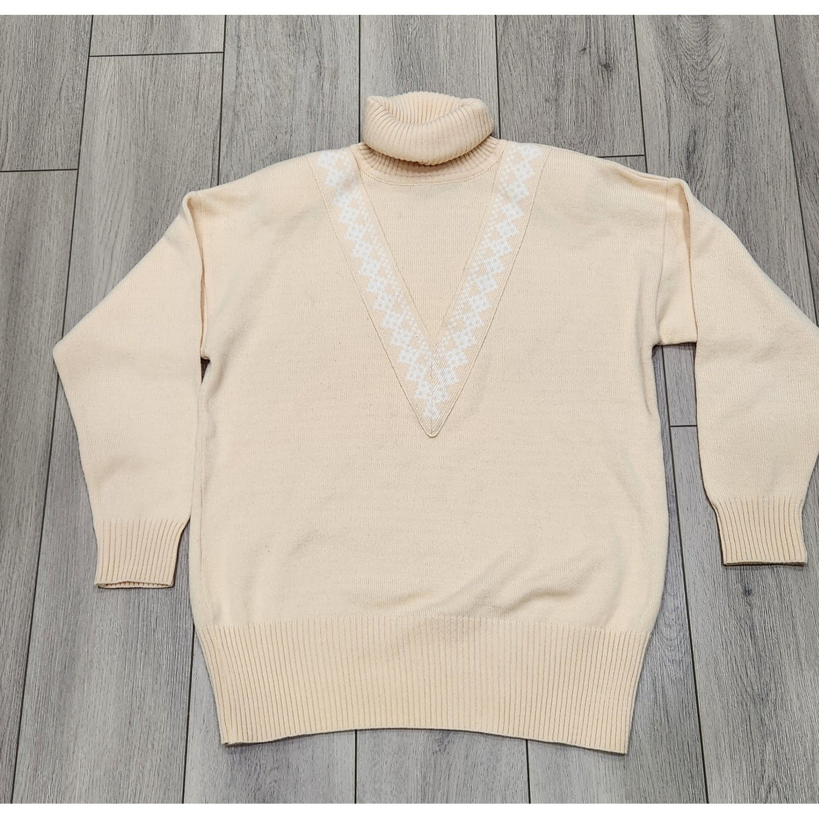 Vintage Liz Claiborne Lambswool Blend Turtleneck Sweater Cream/Peach Women’s M