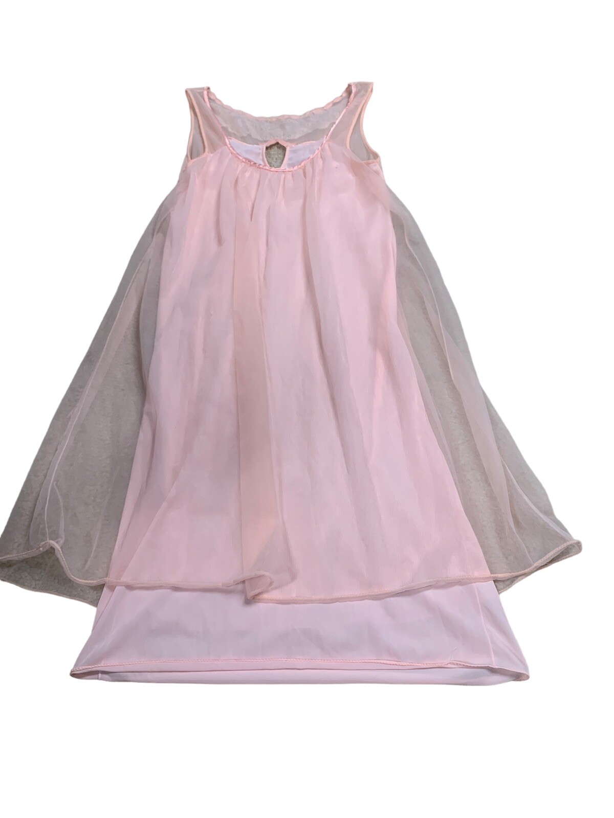 Vintage Nighty Pink Chiffon White Lace Babydoll Peignoir Boudoir S USA 60’s