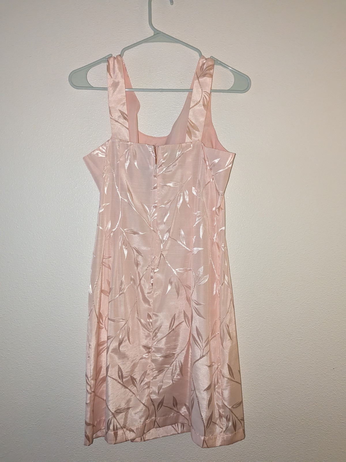 Vintage 90s Betsy Lauren Pale Pink Satin Metallic Floral Dress