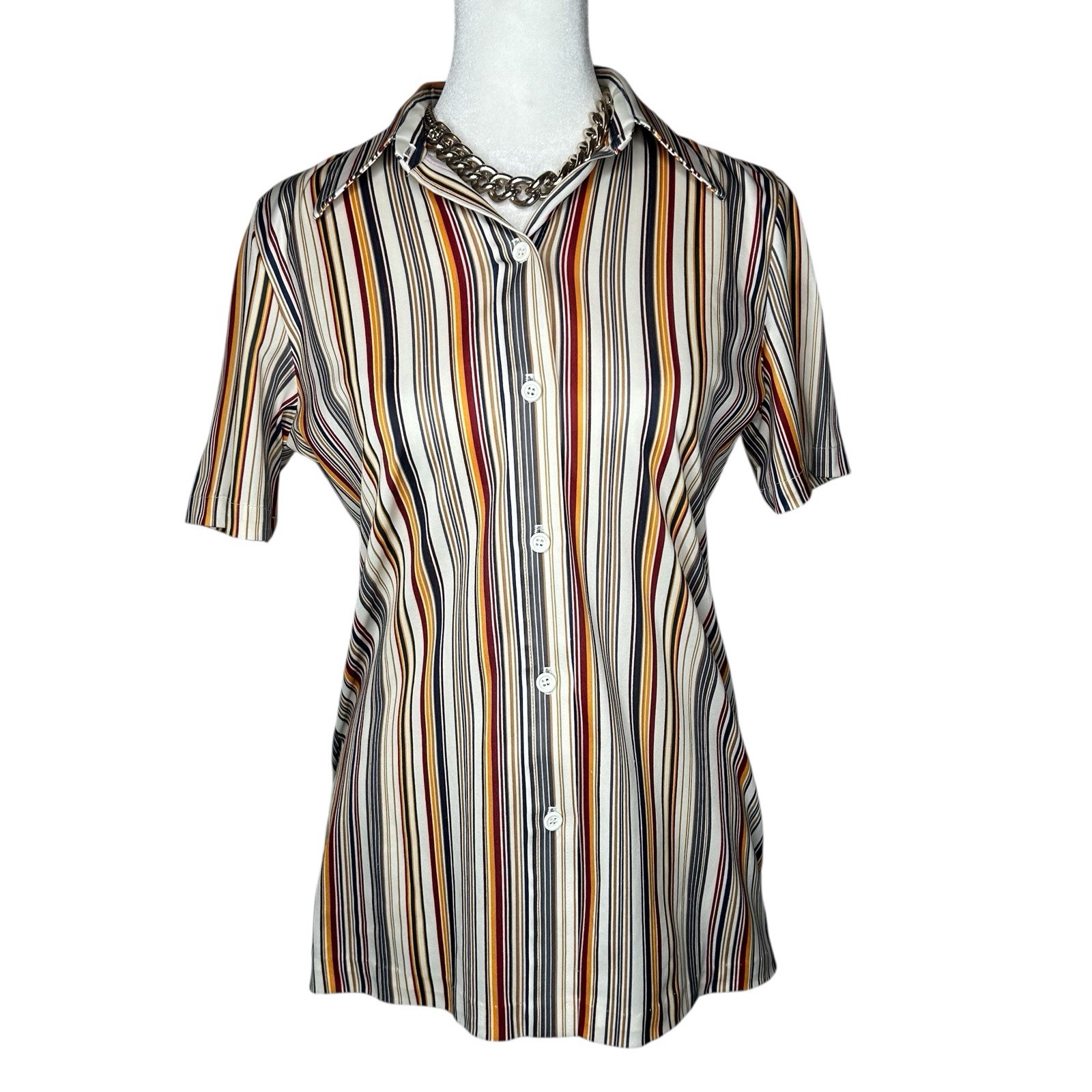 1970’s Shirt Stripes Disco Hippie Groovy Button Up Vintage Women’s Small 4-6