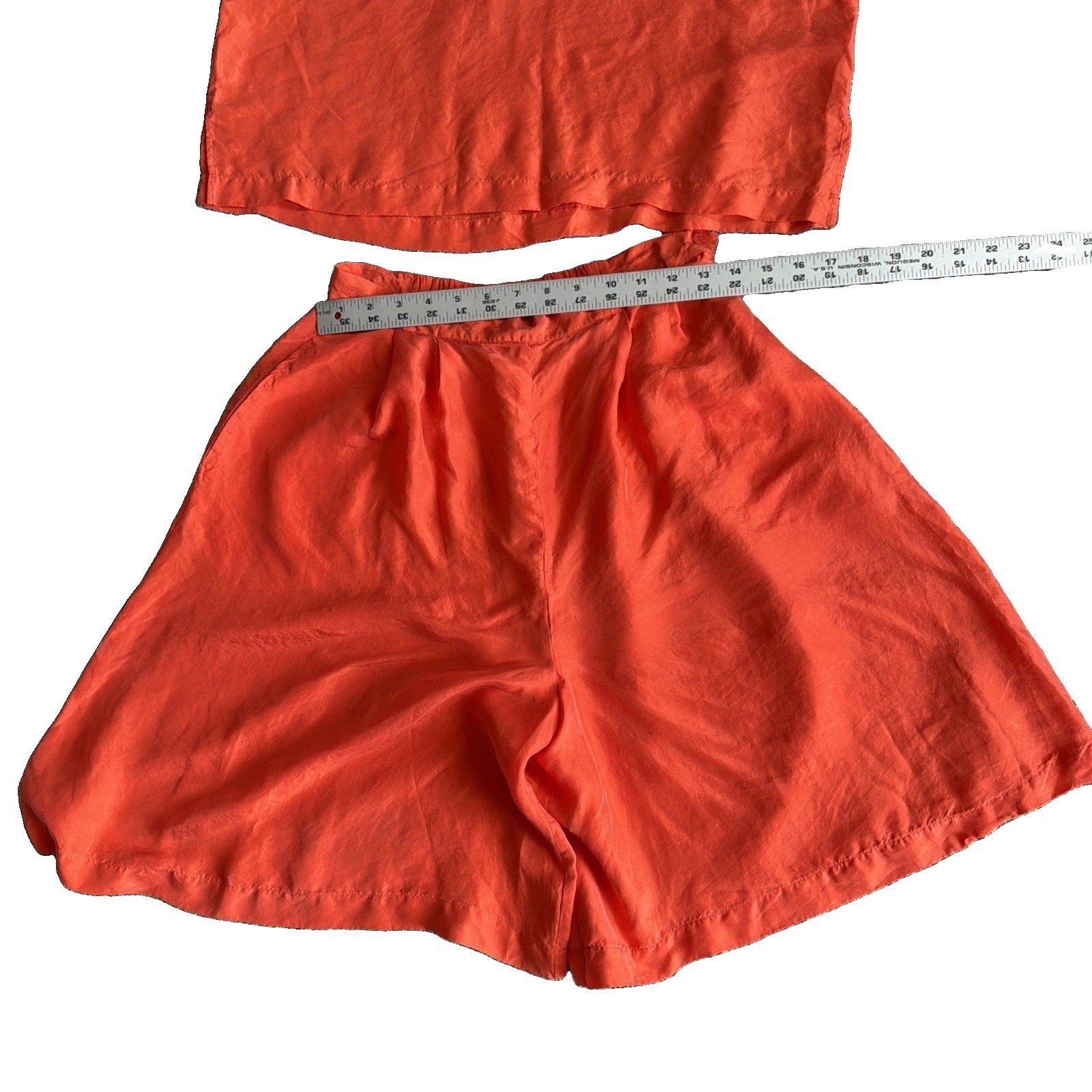 Vintage Sz LG 90’s Richard Lang Silk Bright Orange 100% Silk Top And Short Set