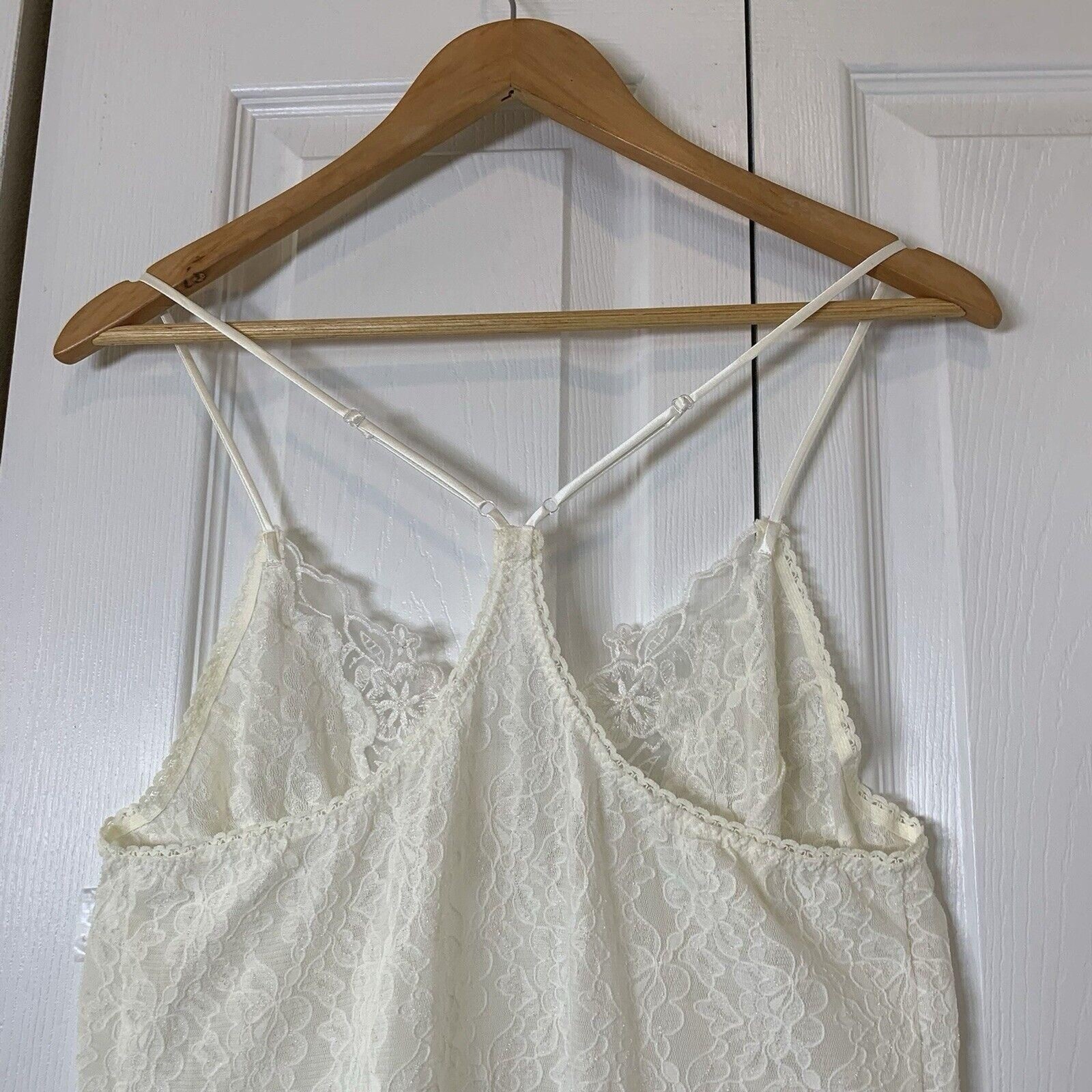 Avon Intimates 2Pc Lingerie Maxi Slip Dress Lace Pearls Sheer Topper 1X VTG 90s