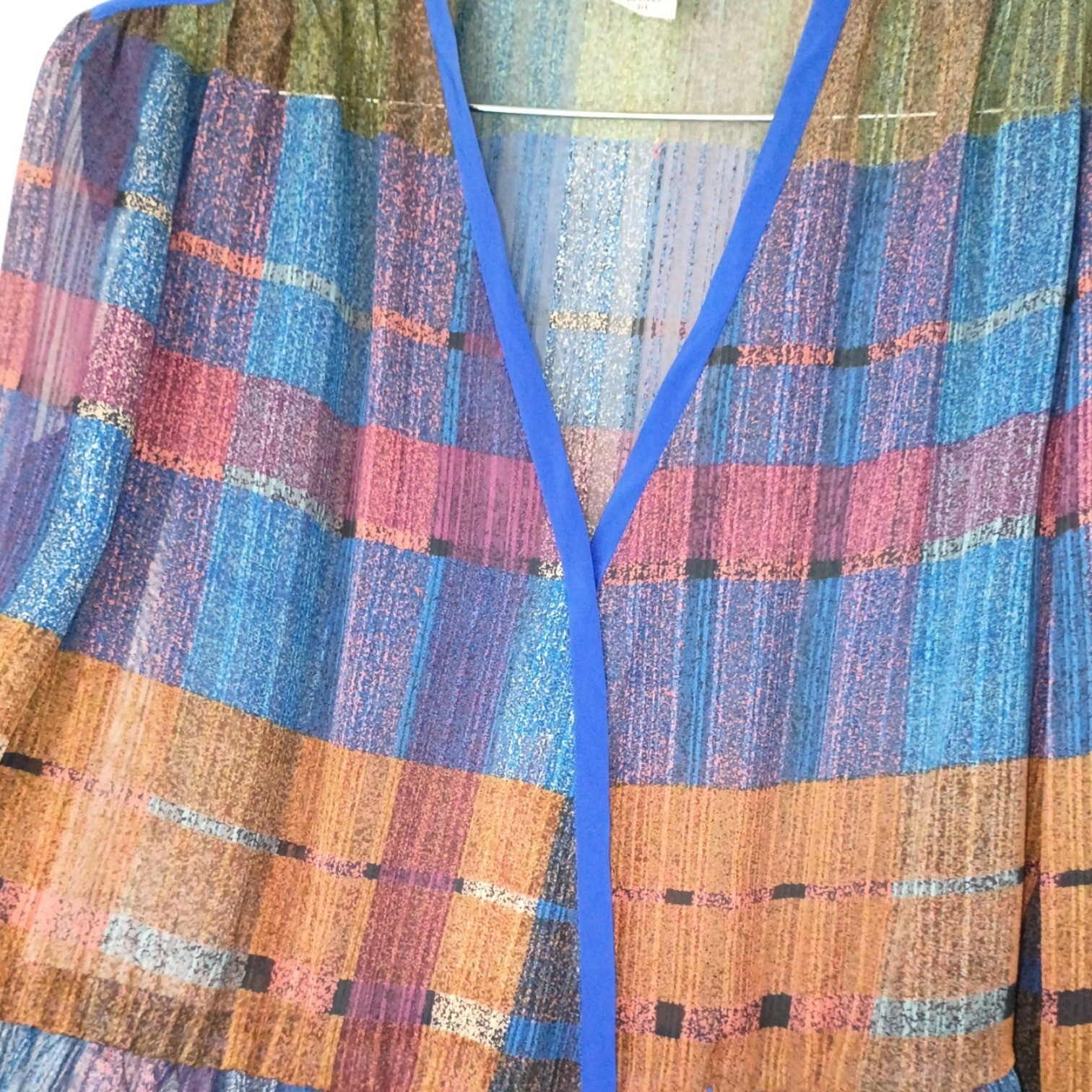 Gloria Vanderbilt Vintage 80s Metallic Plaid Peplum Top and Skirt Set Blue 14