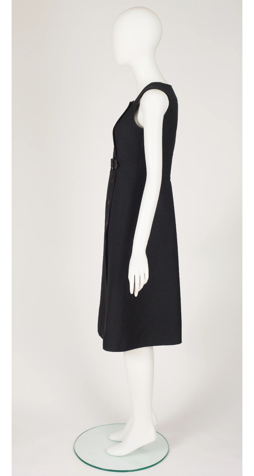 Courrèges 1970s Vintage Numbered Black Ribbed Sleeveless A-Line Midi Dress Sz XS