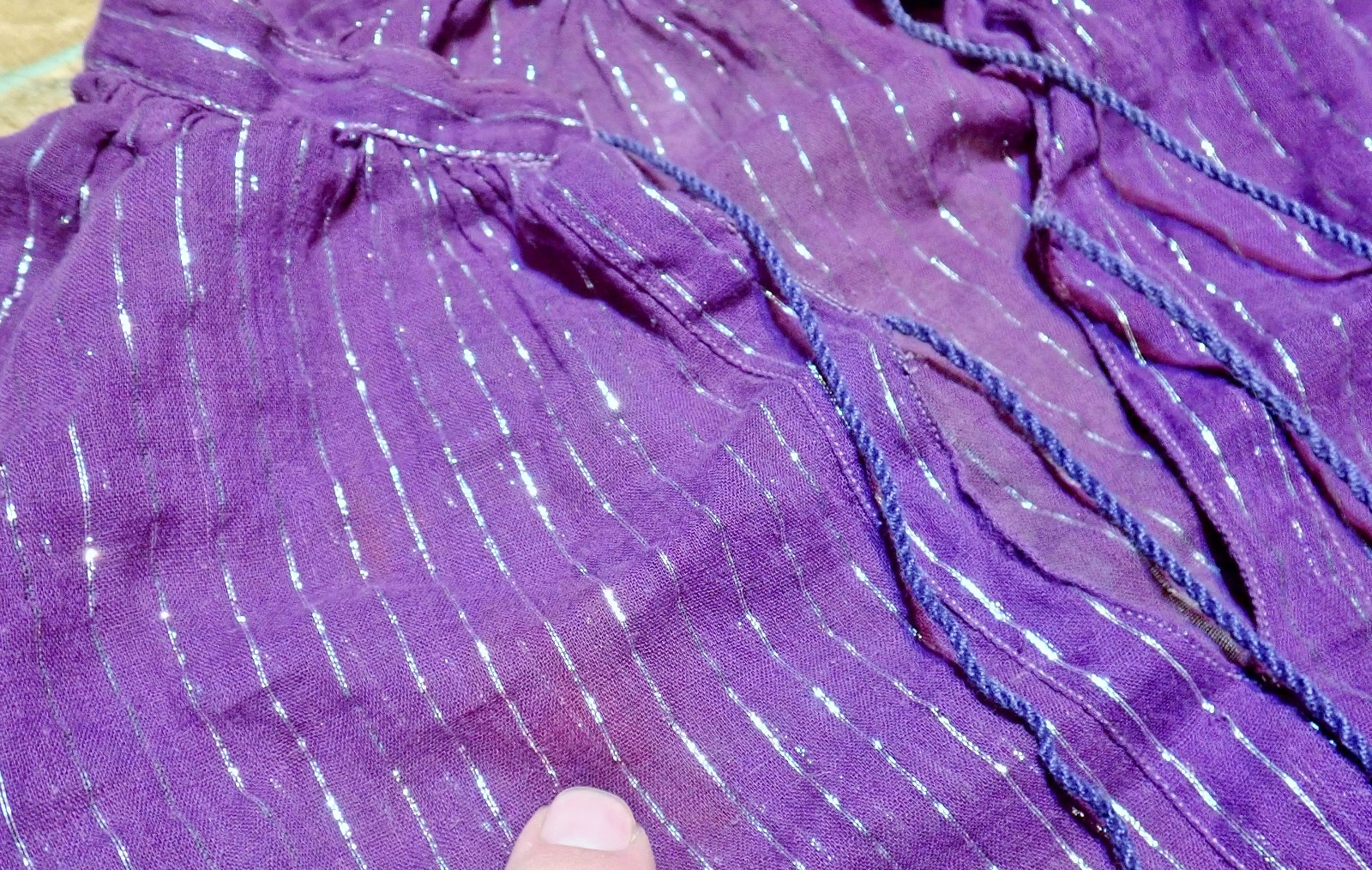 Vtg 70s Indian Cotton Gauze Blouse Purple Silver Metallic Lurex Boho Peasant Top
