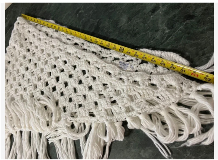 Vintage Hand Made Boho Open Weave Crochet Fringed Shawl Wrap Kimono Oversized