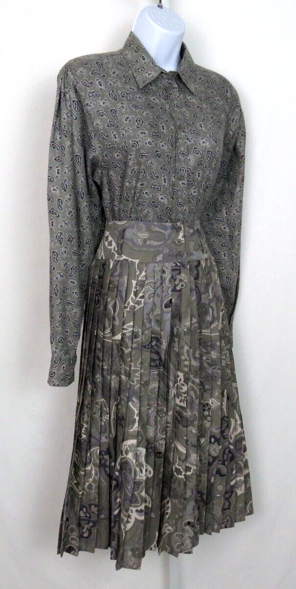 VTG 1980s MONDI SIZE 34 PAISLEY GRAY SKIRT & BLOUSE SET COTTON MODAL BLEND