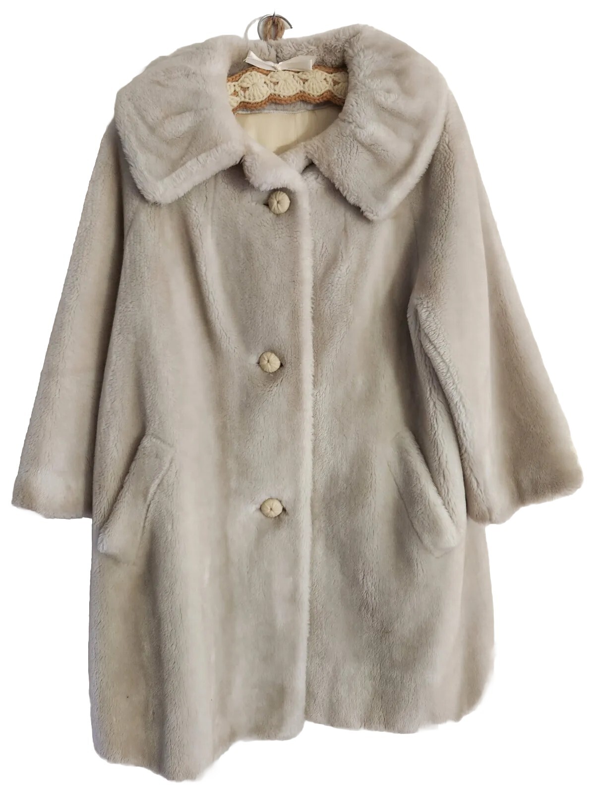 Vintage 1950s Borgana Faux Fur Jacket Coat Womens M/L? Tan Borg Fabric A Line