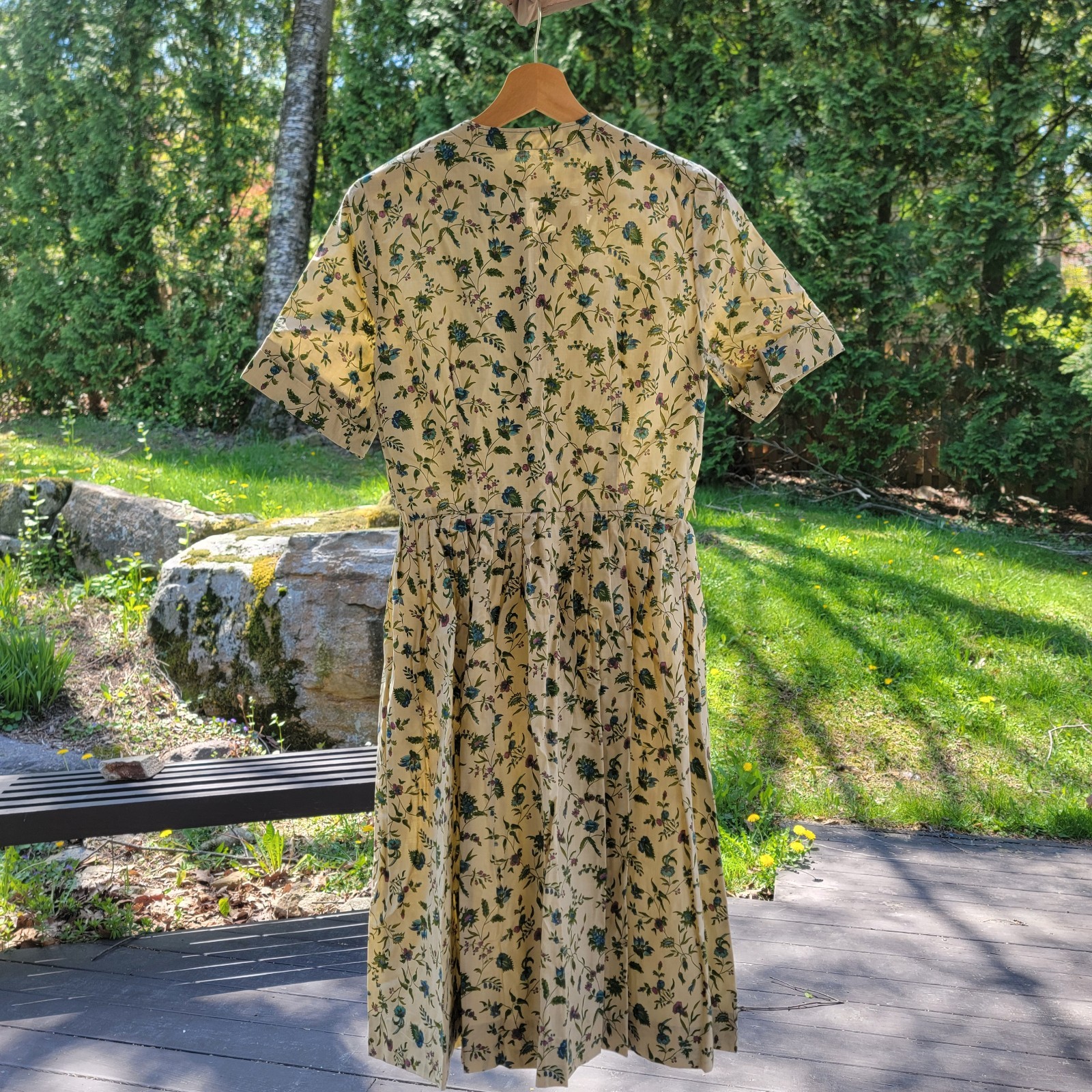 Vintage 70s Floral Dress Shirtwaist Earthy Cottagecore Folk M(8)- No Belt