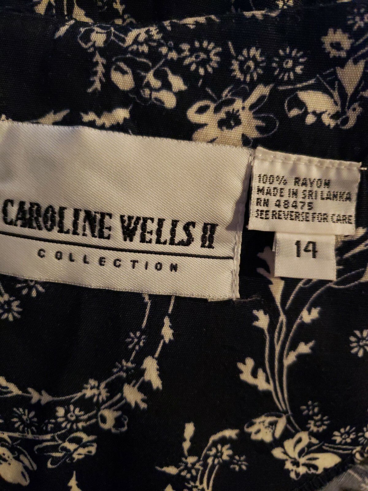 Vtg 90s Caroline Wells Dress Navy White Size 14 Cottagecore 100% Rayon NEW #W2