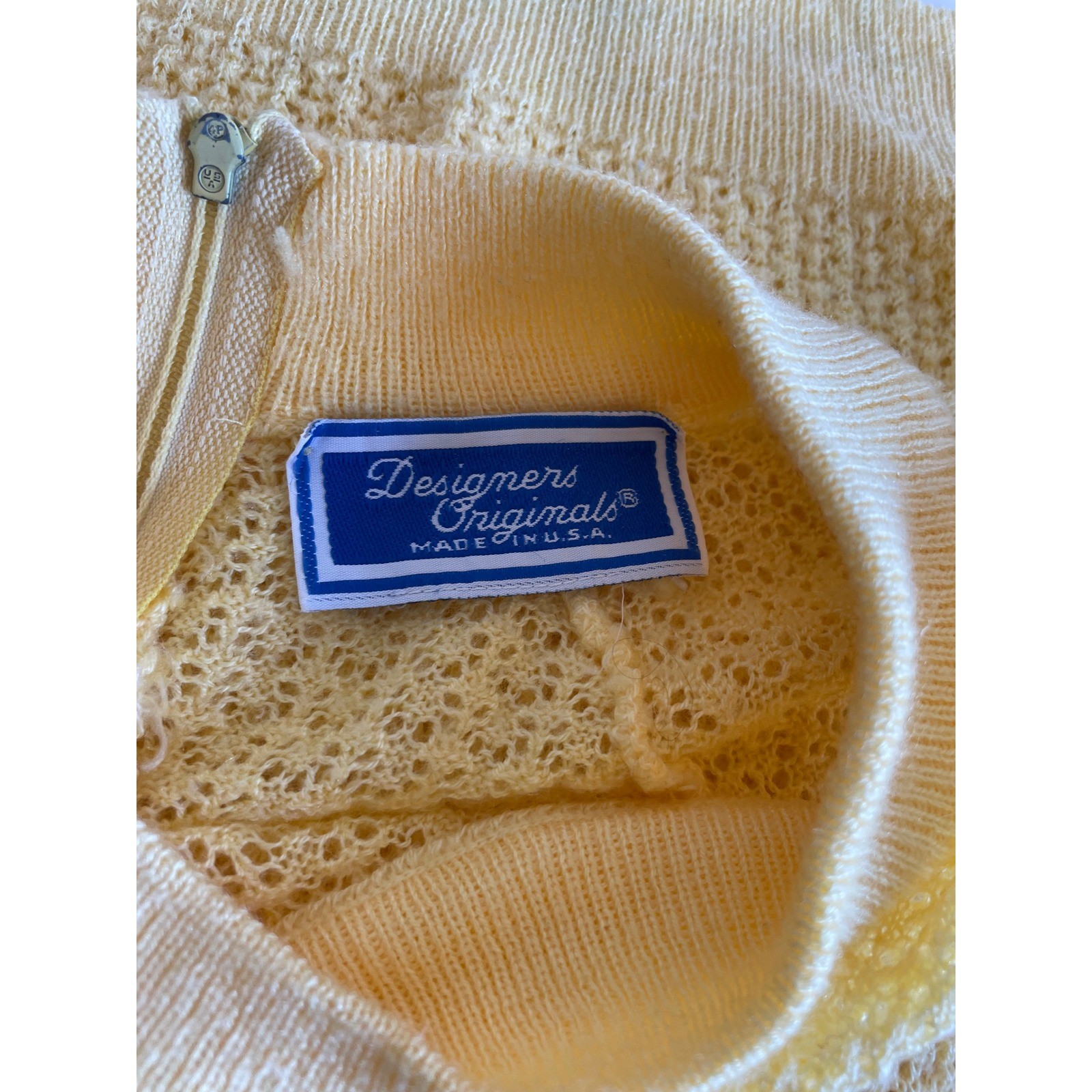 Designers Originals Made in USA Vintage Open Knit Puff Short Sleeve Sweater M
