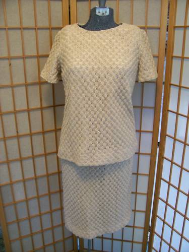Classy EVtg 60s PARADE NY Beautiful Ivory Crocheted Lace 2 PIECE DRESS Sz 12 EUC
