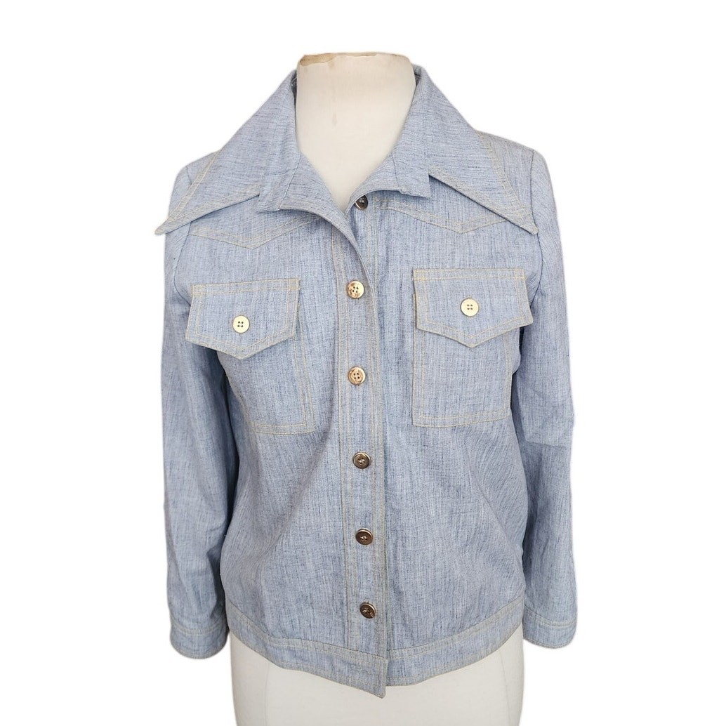 Vintage 70s S Howard Hirsh Jacket Blue Denim Shirt Country Western Cowgirl