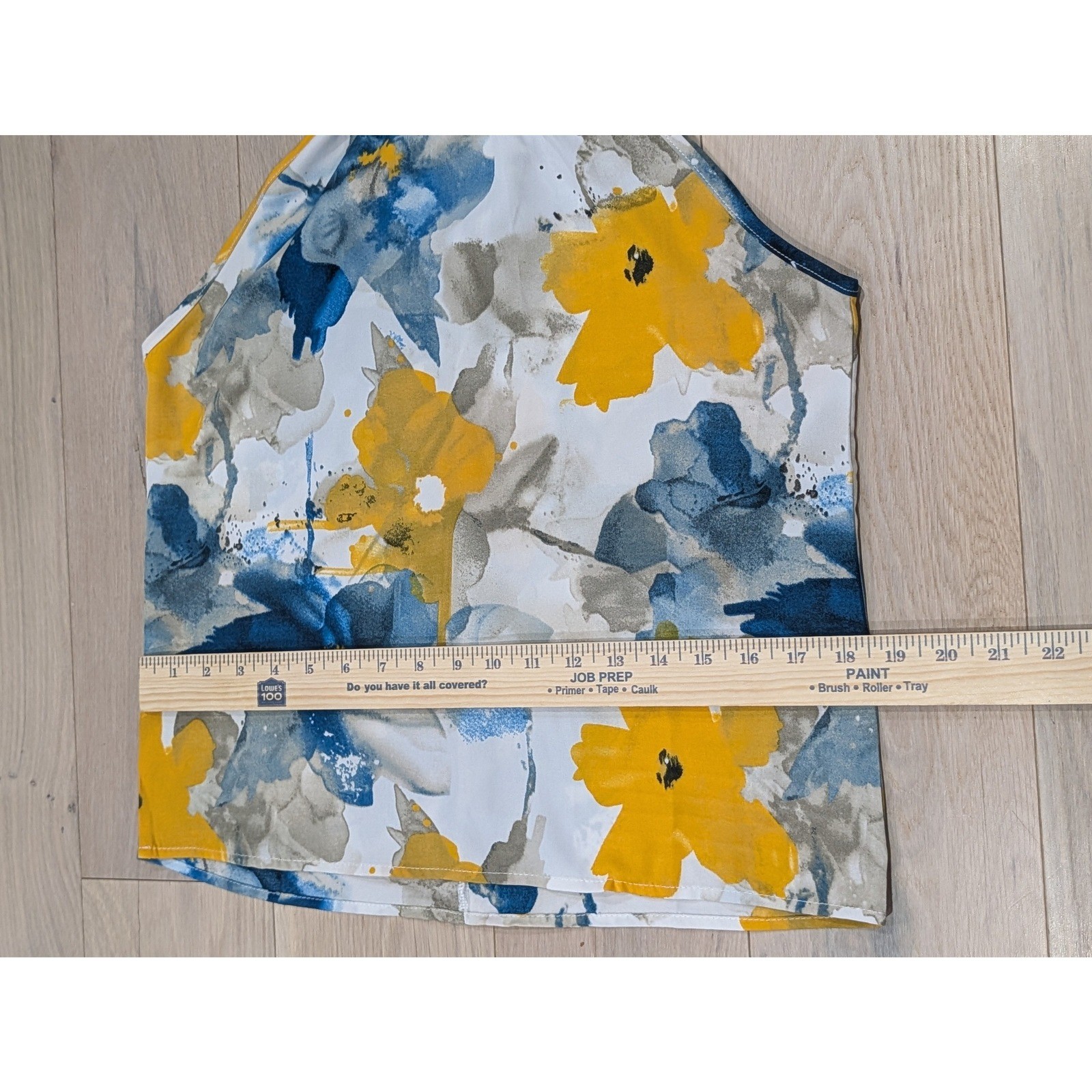 Watercolor Floral Halter Top Blue Yellow Abstract Print Women’s Small