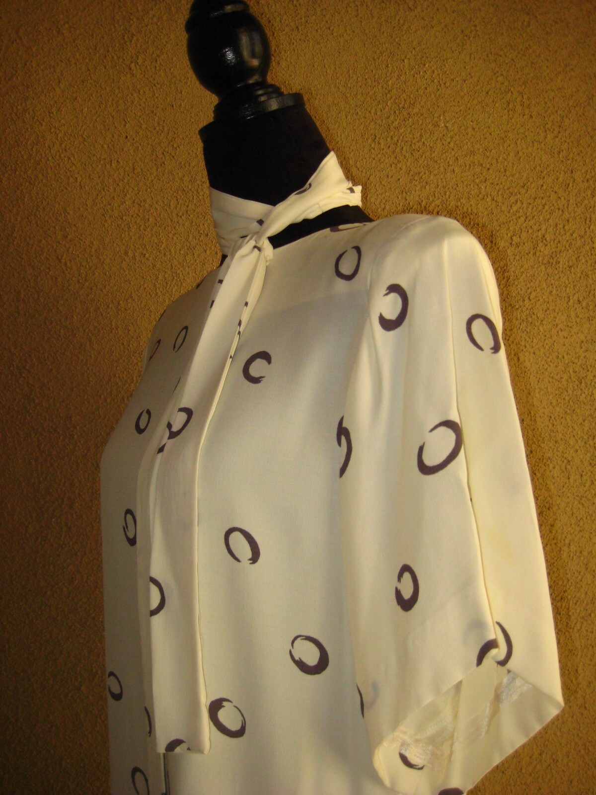 Vintage Warren Z I Magnin 80 cream abstract circles padded shoulder sheath dress