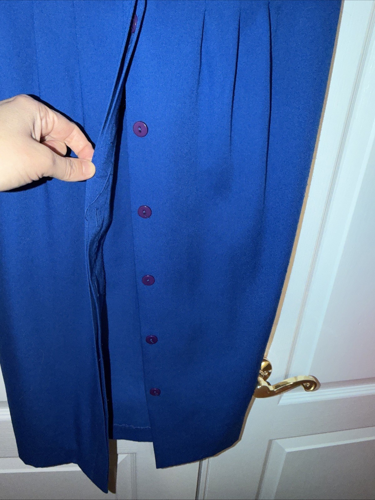 LESLIE FAY Vintage Shirt Dress Blue Pleated Buttons Midi Career 80s 90s USA