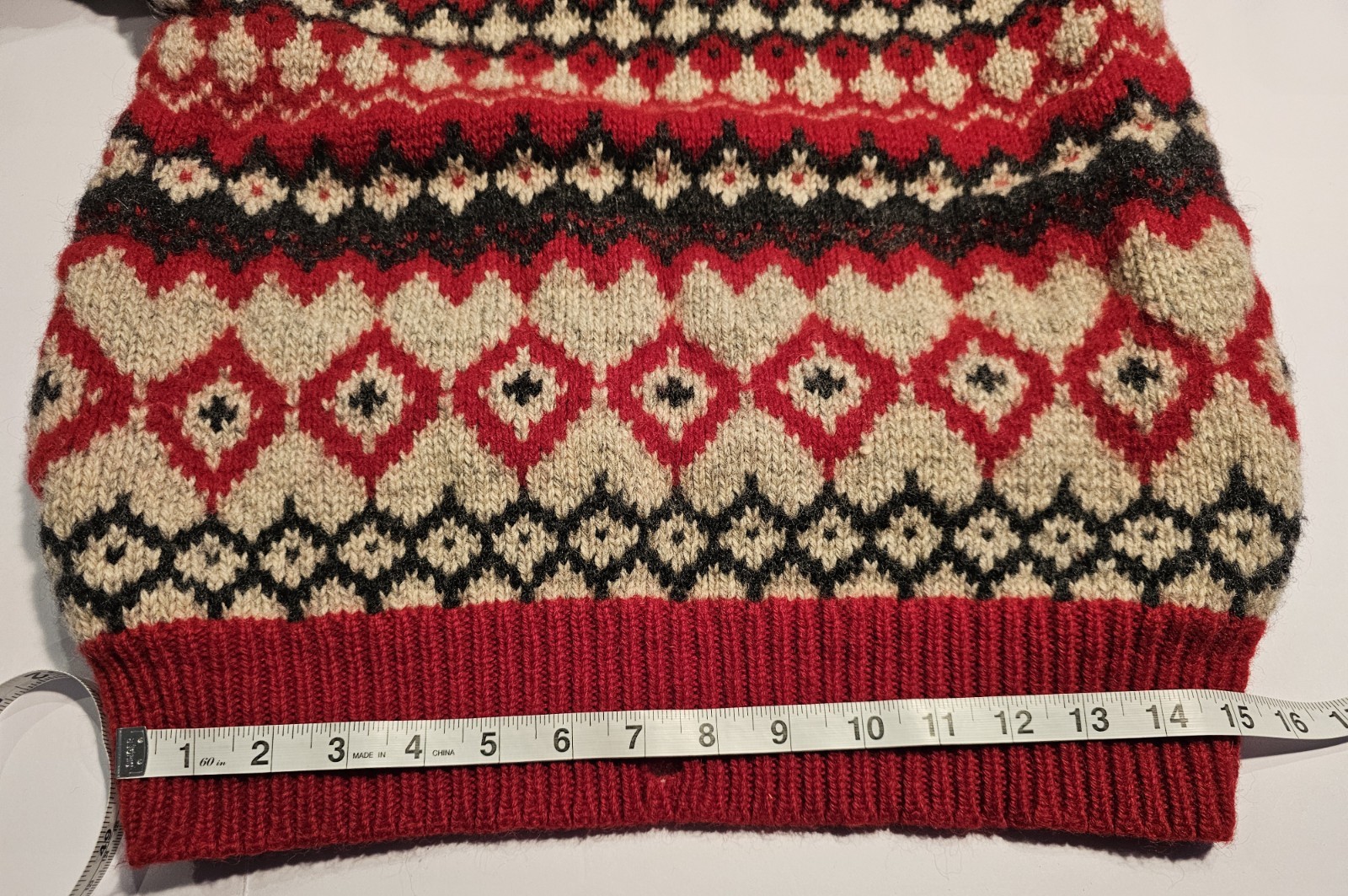 Vtg Nordstrom Sweater Red & Green Knit Shetland Wool Long Sleeve Pullover- XL