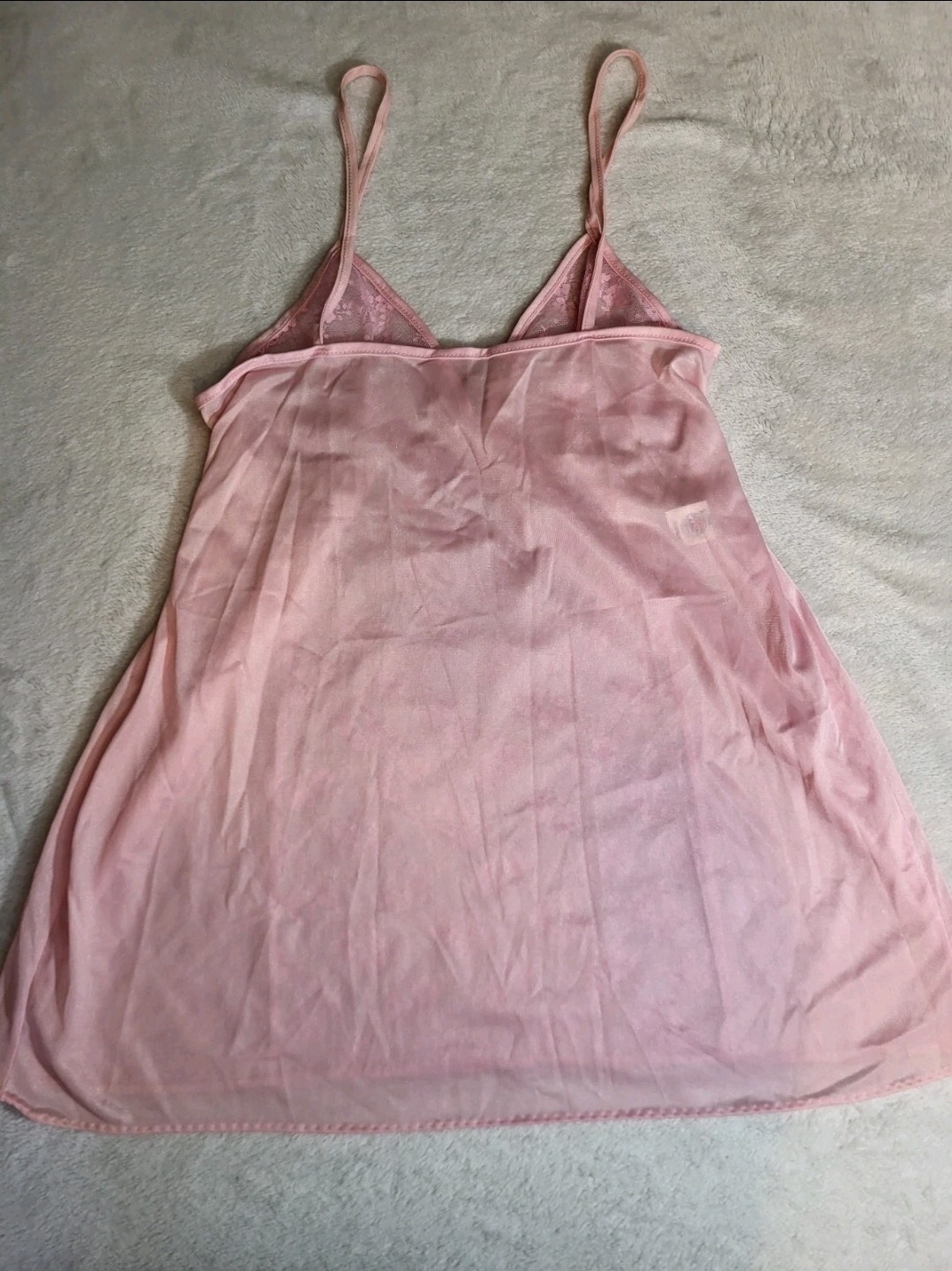 Glencraft Lingerie Sheer Pink Camisole Sz Medium Nylon Mesh & Lace Nightie ILGWU