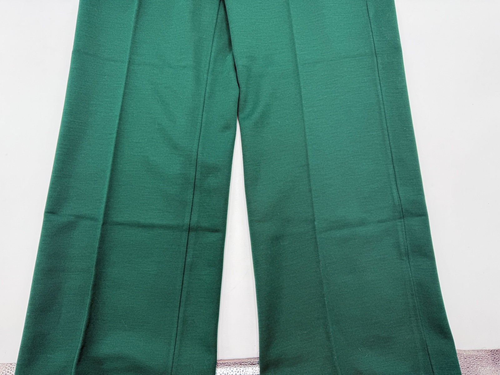Vintage Womens 1970s Bell Bottom Pants Stretch Waist Polyester Knit Size 18