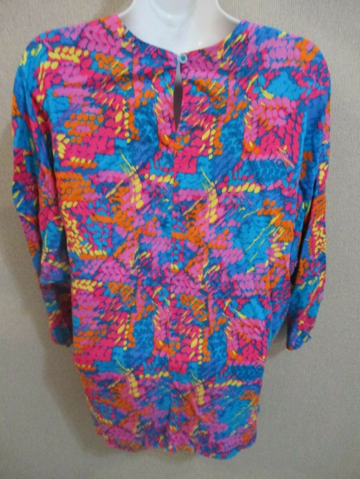 VTG John Meyer Top Size 14 Bright Floral Print Pullover Drop Shoulder USA Made