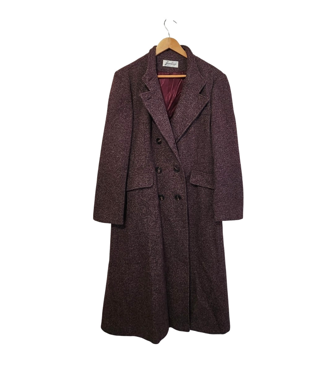 Vtg Bromleigh Burgundy Wool Tweed Double- Breasted Coat Women’s 40″ bust (no sz)