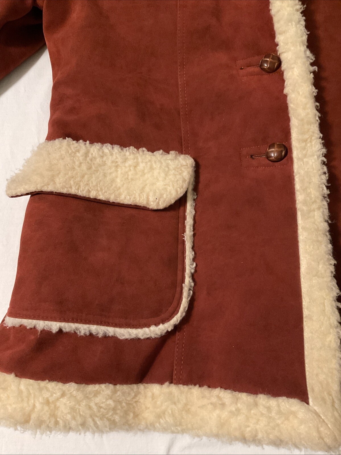 Vintage 70s 80s Wiman Sherpa Vegan Faux Suede Coat Union Made USA Womens Size L