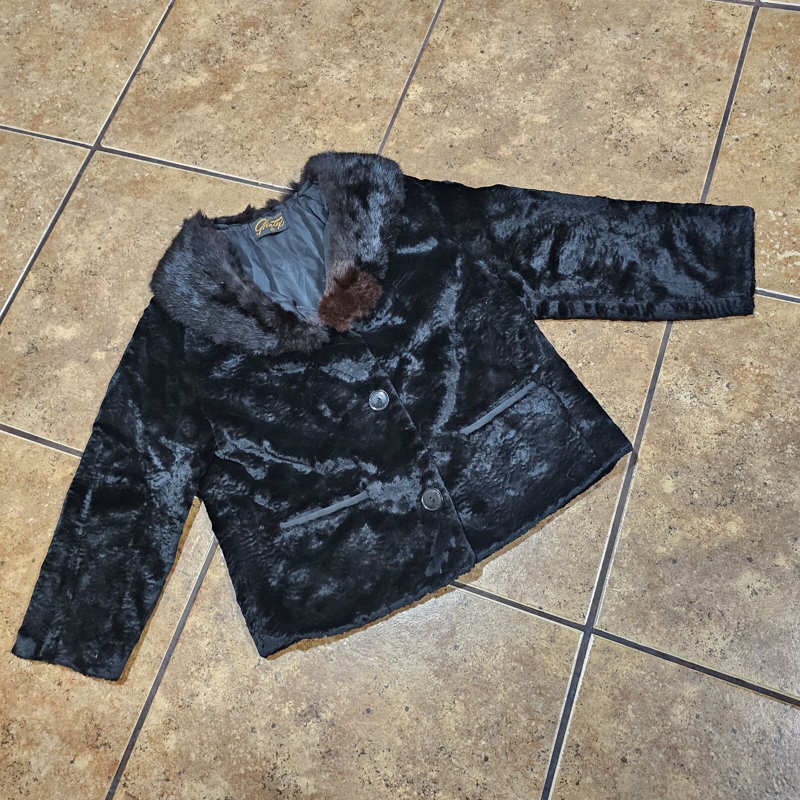 Vintage Glentex Fur Jacket Crop 40s 50s Button Up Womens Medium Classic Evening