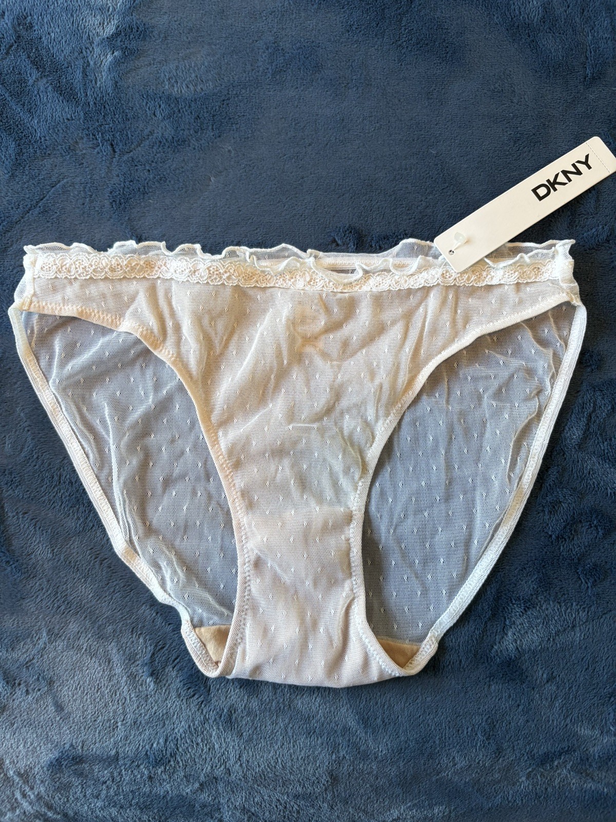 Vintage DKNY Mesh Bikini Panty Size Medium M Ecru Cream Beige