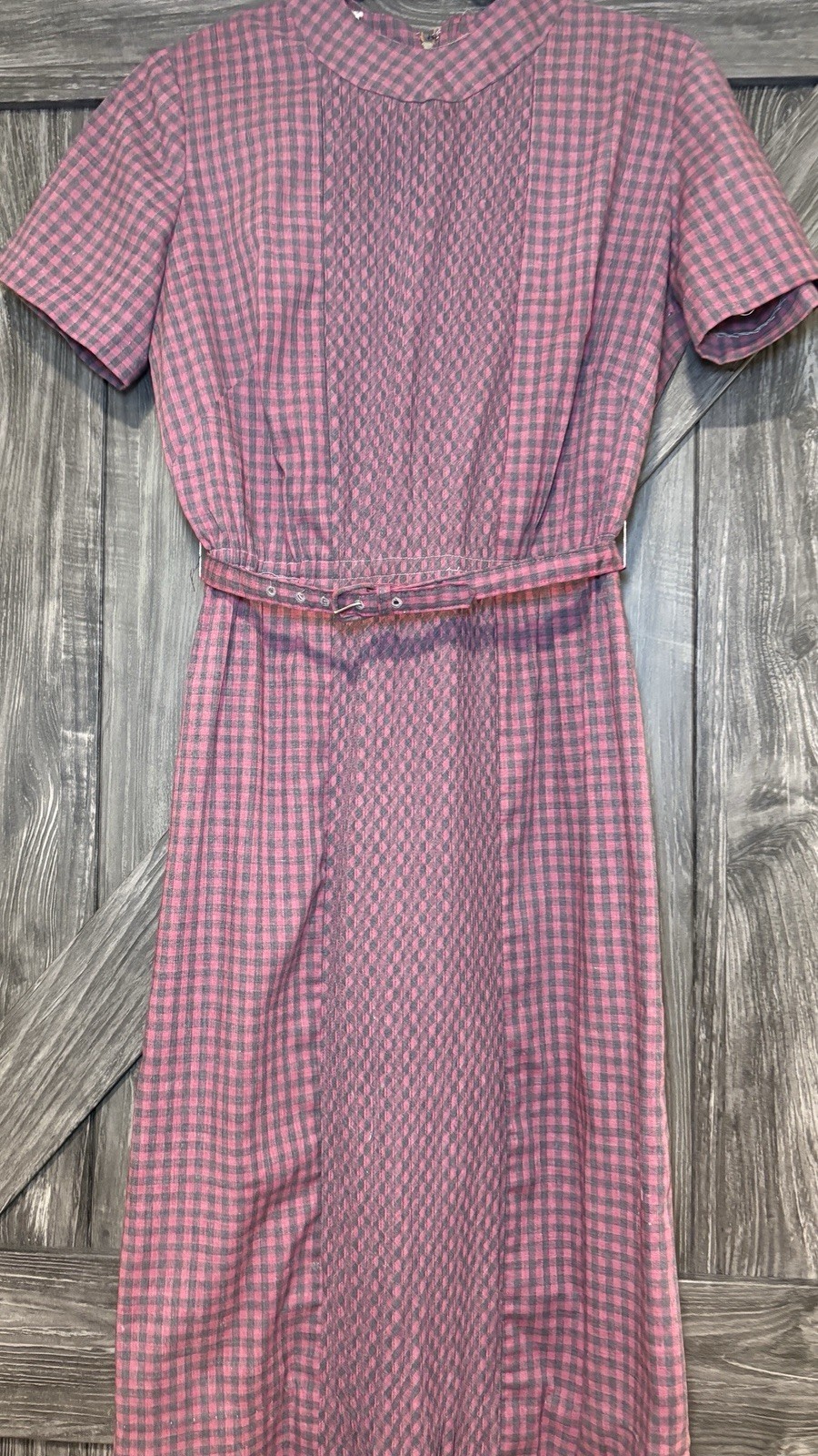 Union Made Vintage 60s Nancy Greer Dress Plaid Thin Belted Small Black Red