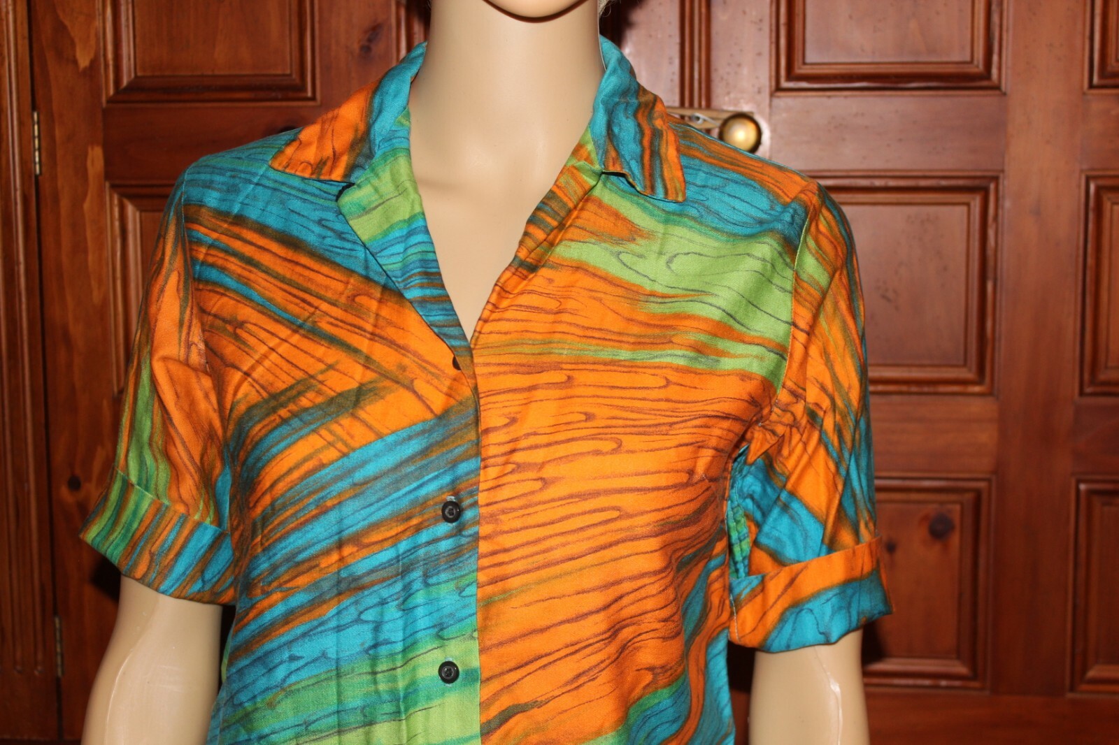 50s VTG LAURA MAE LIFE BLOUSE WATER COLOR PRINT TOP SHIRT „WASHES LIKE A HANKY!”