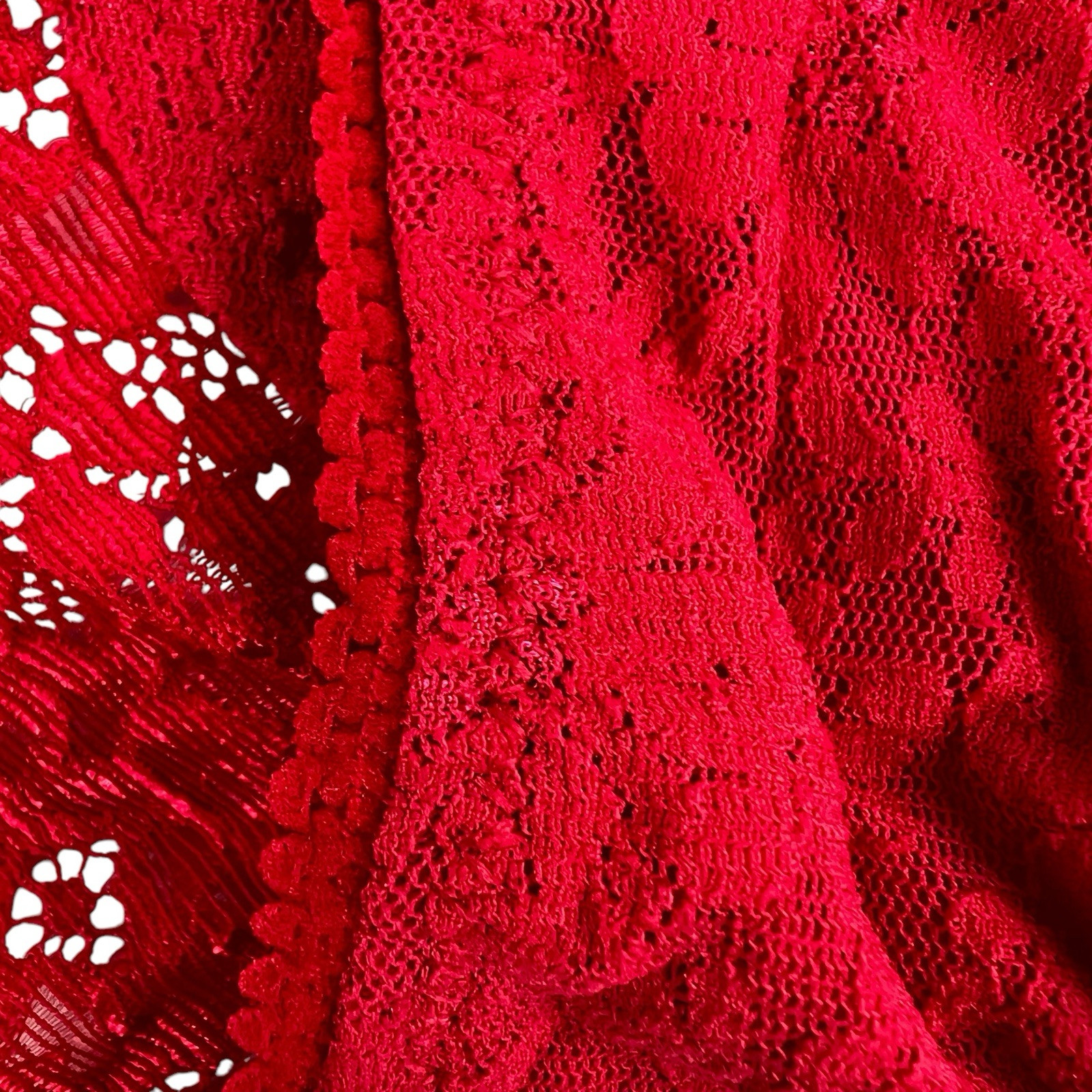 Vintage Soma Panties Size Medium Sheer Nylon Lace High Cut Cheeky Bikini Red