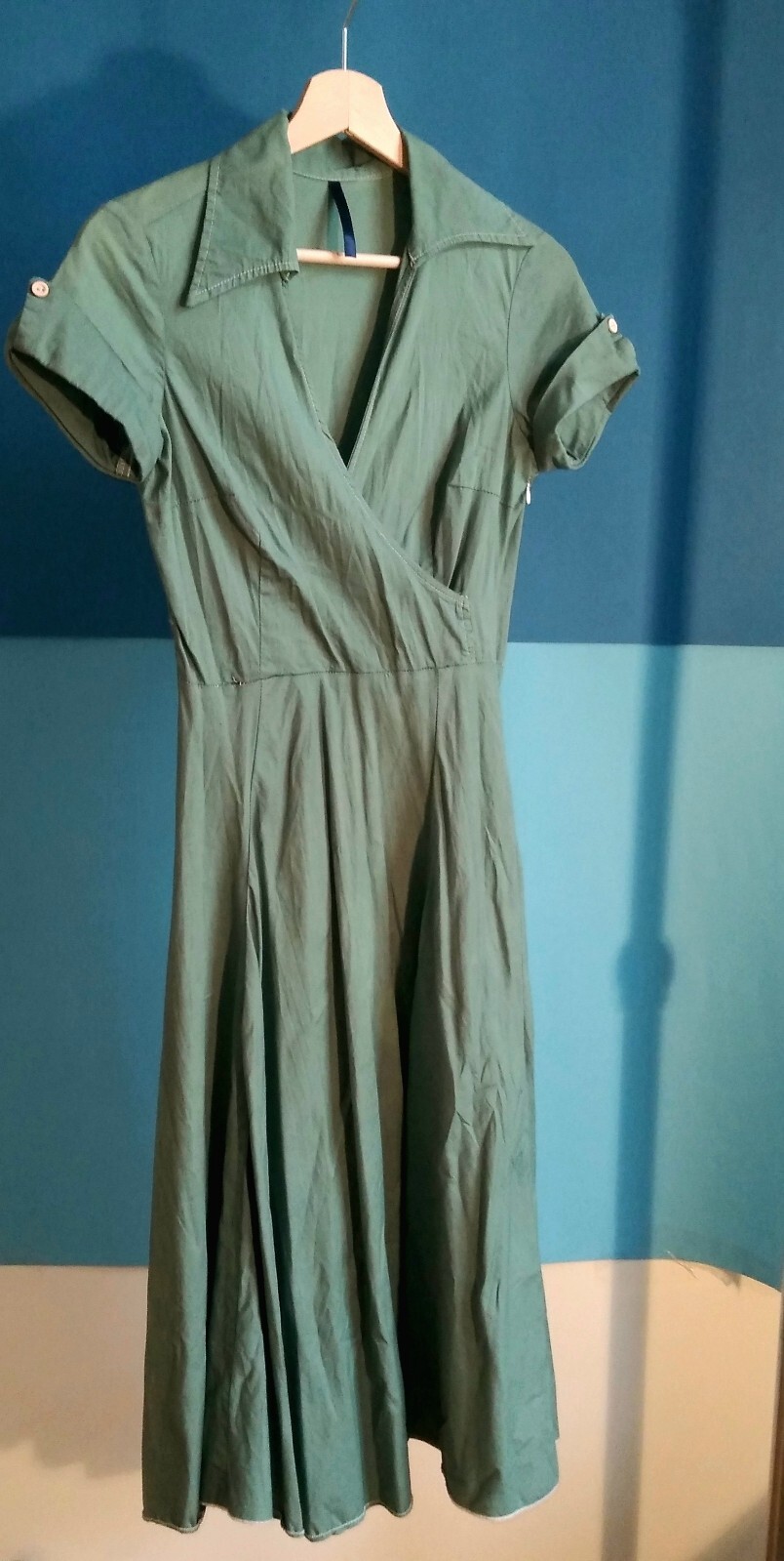 Ivy green, hand dyed cotton midi dress, 50’s style S