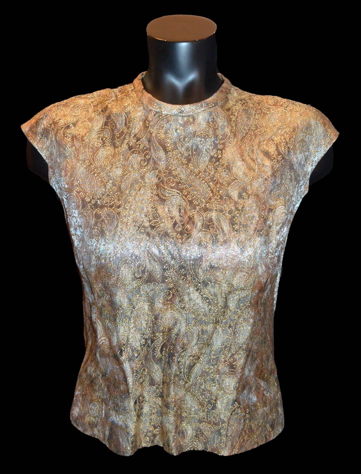 Malbe Originals Vintage 50s Brocade Gold Peplum Top size 9-10