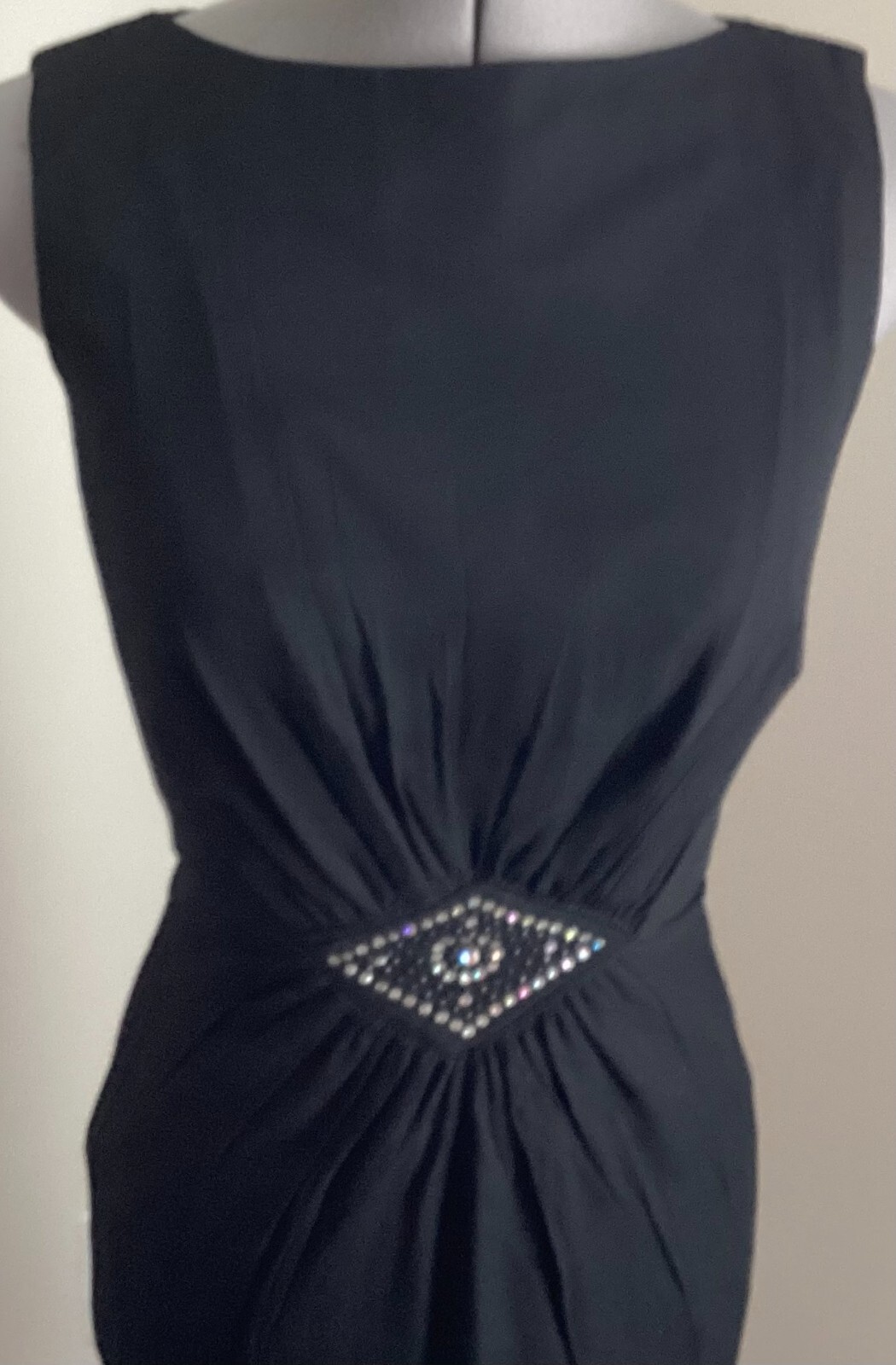 VTG Murray Bowen black small sheath dress back metal zipper rhinestones lined