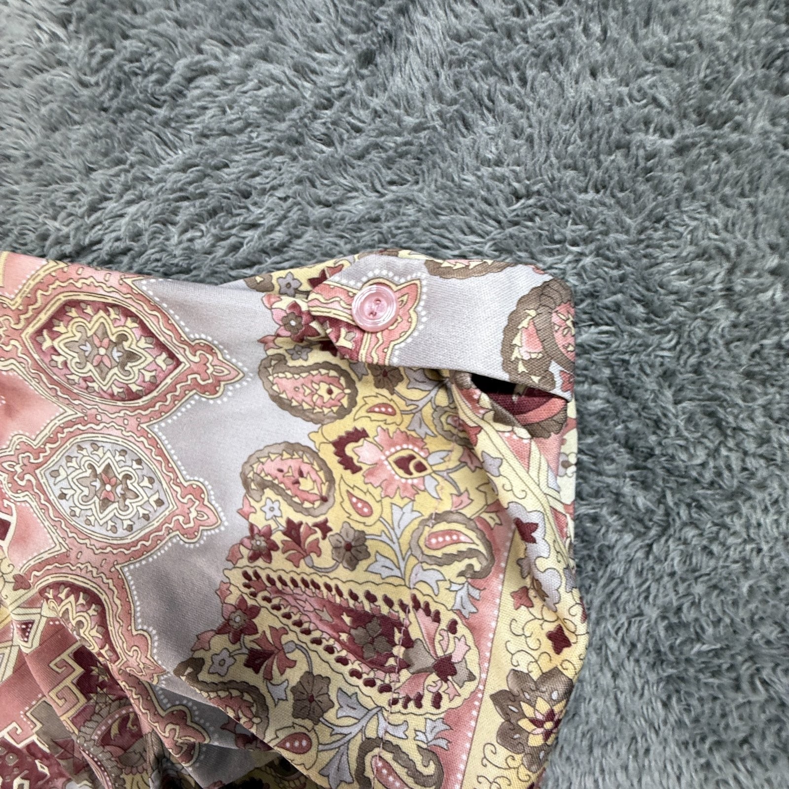 Vintage 70s Top Notch Paisley Medallion Pullover Blouse Pink Gold USA Womens 18W