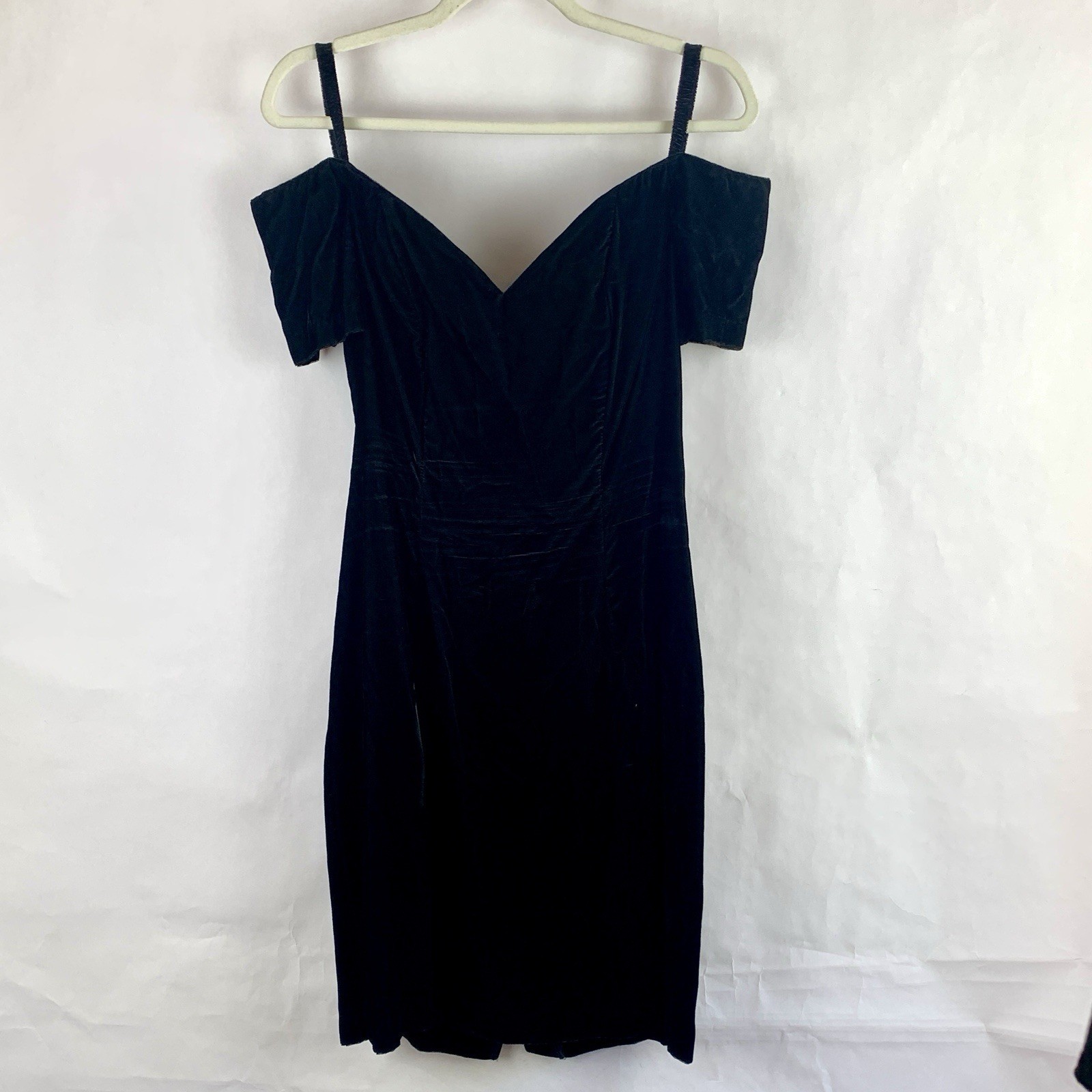 Vtg 80s Black Velvet Mini Dress Whimsigoth Sweetheart Neck Off The Shoulder