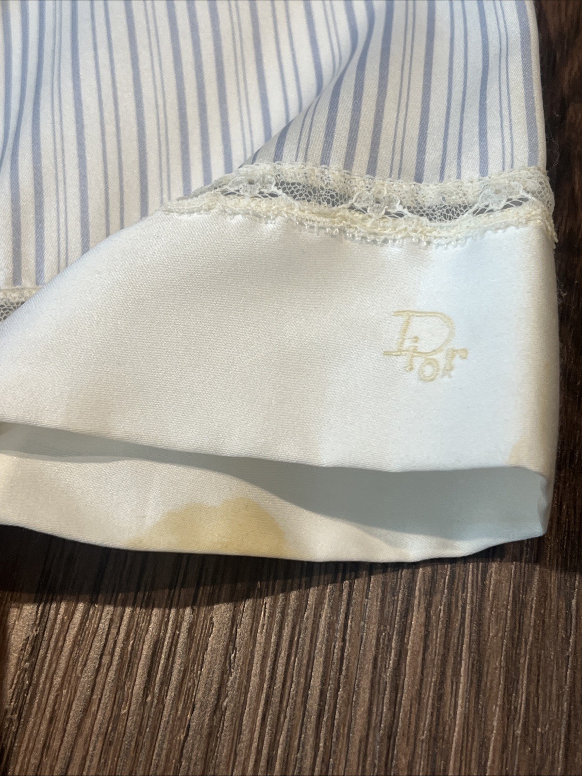 Christian Dior lingerie Long Robe Light Blue Pinstriped READ NOTES VINTAGE