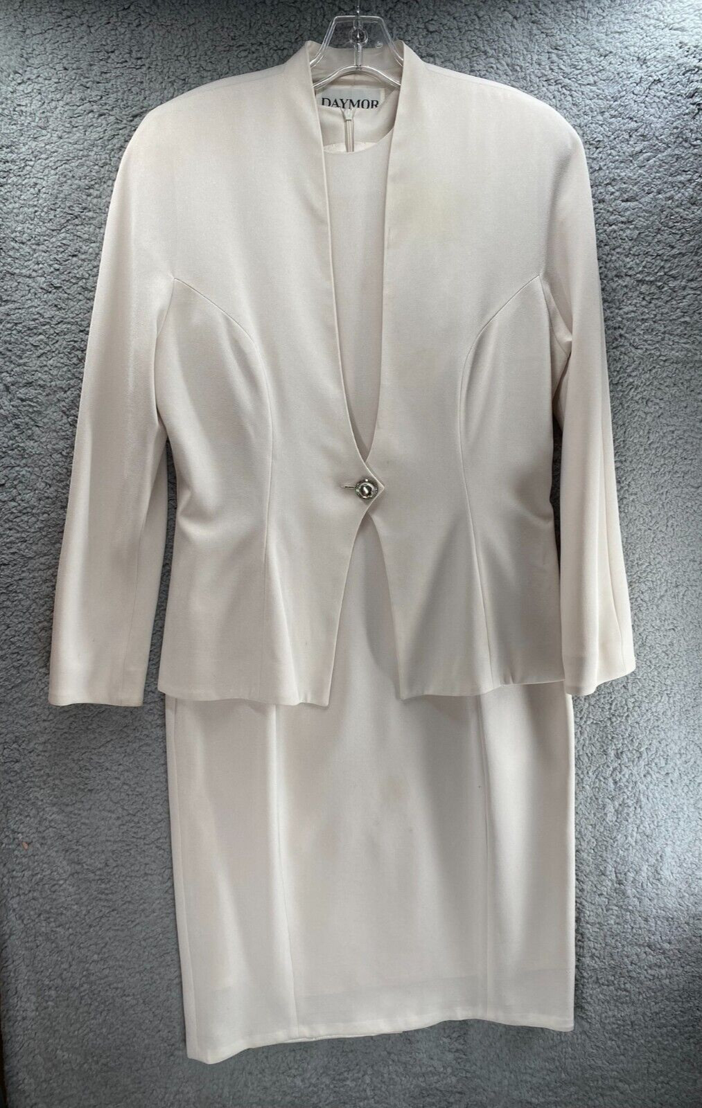 Vintage DAYMOR COUTURE Women’s Blazer Jackes Dress Suit Set Cream No Sz Stained