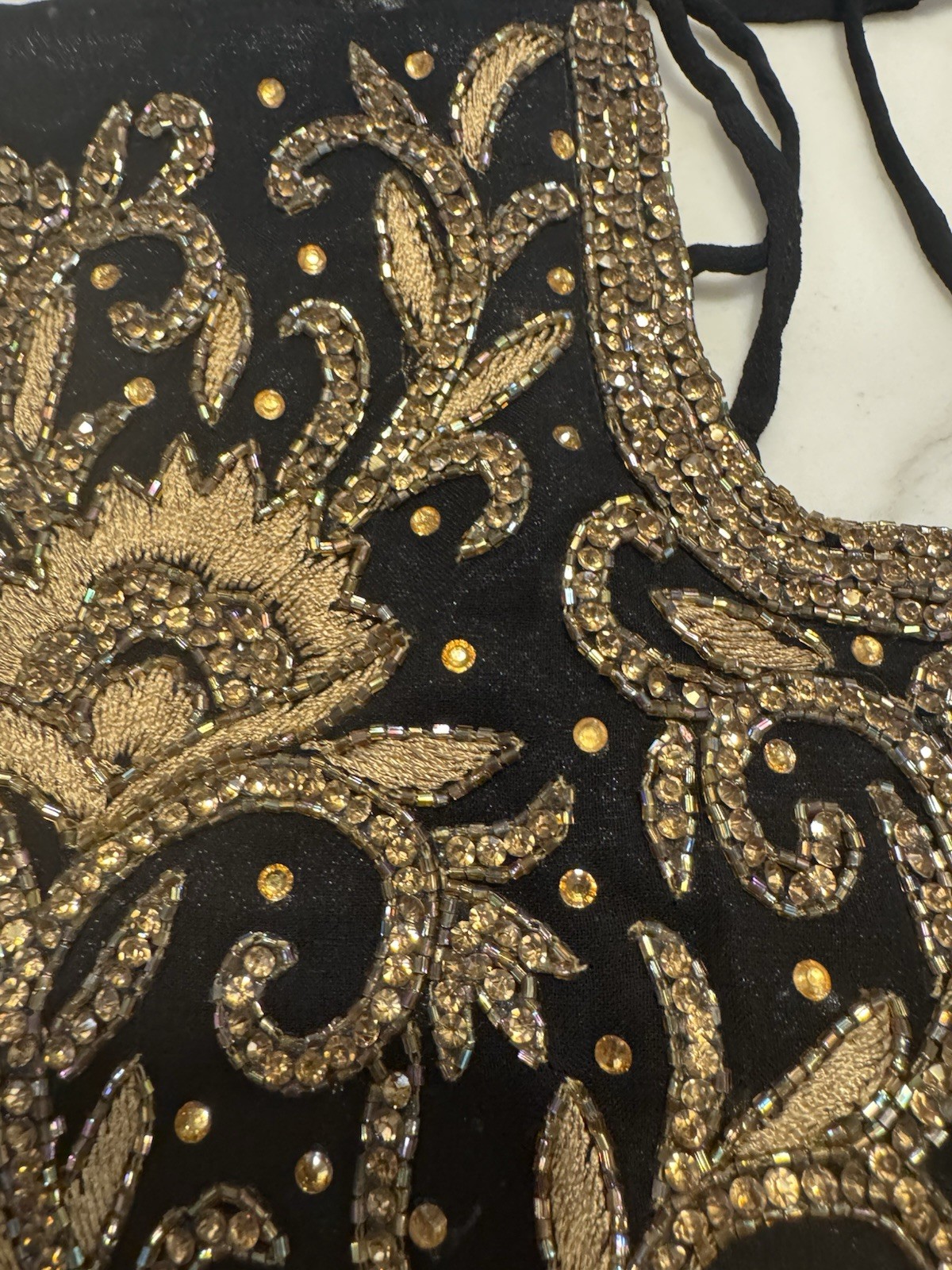Vintage Indian Sari Blouse Choli Black Gold Beaded Embroidered Top Sz S M