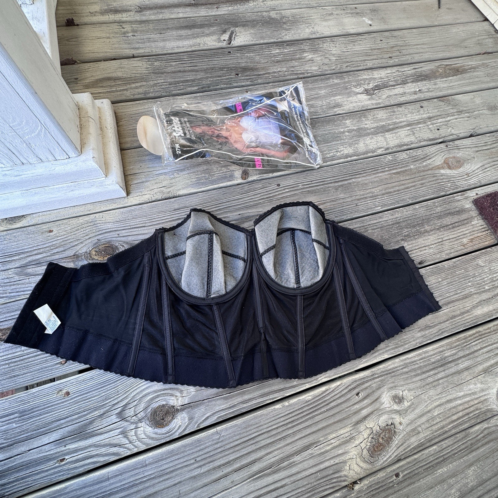 Vintage 90s LongLine Minimizing Strapless Underwire Bra 38DD Black Lycra Spandex