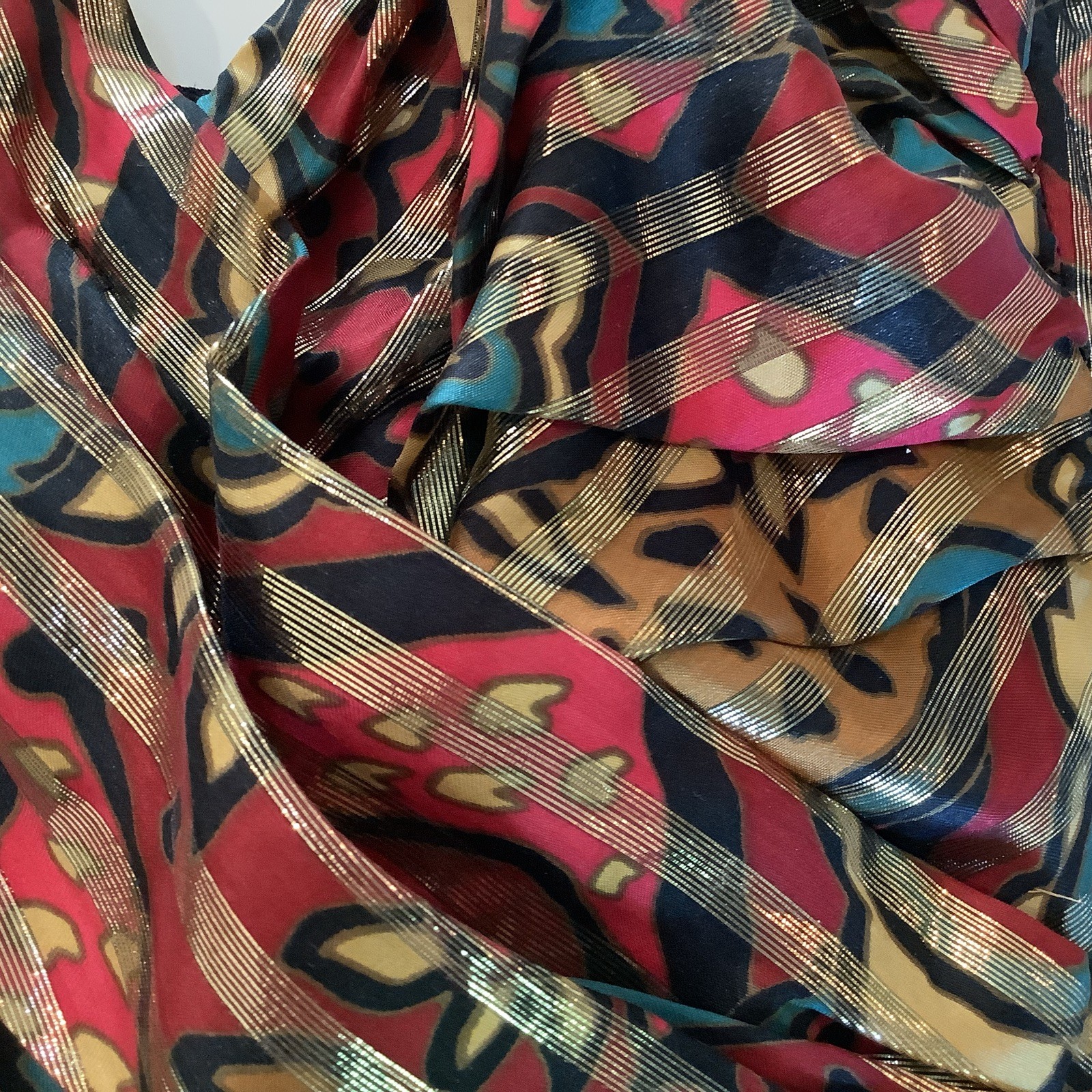 Vtg Jeune Europe France Gold Silk Lurex Print Draped Bustier 32, 34 Small WOW