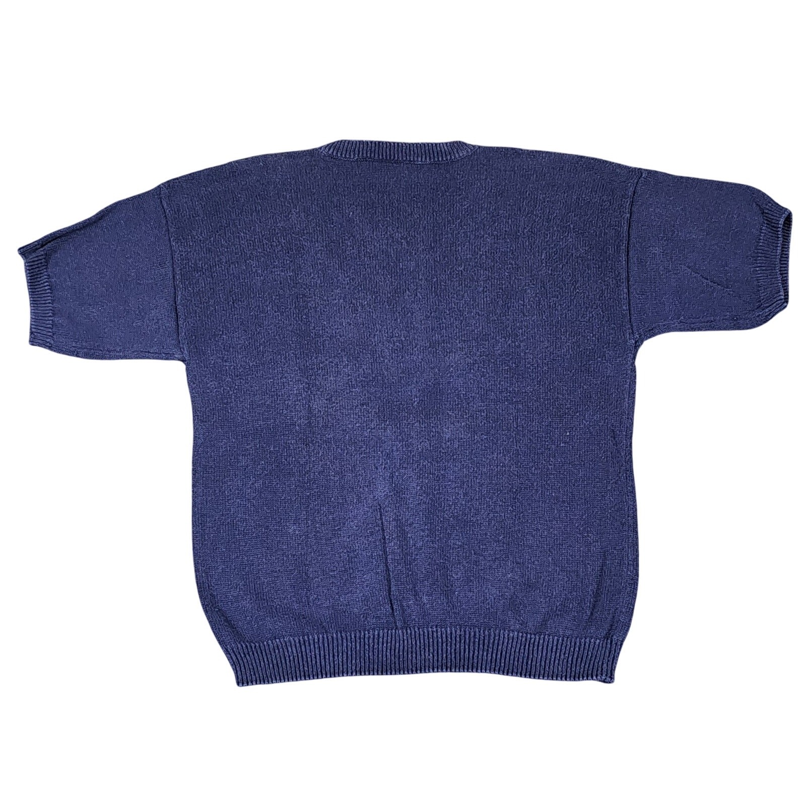 VTG 80s Suburbans short slve sweater size L blue primary color flowers art deco
